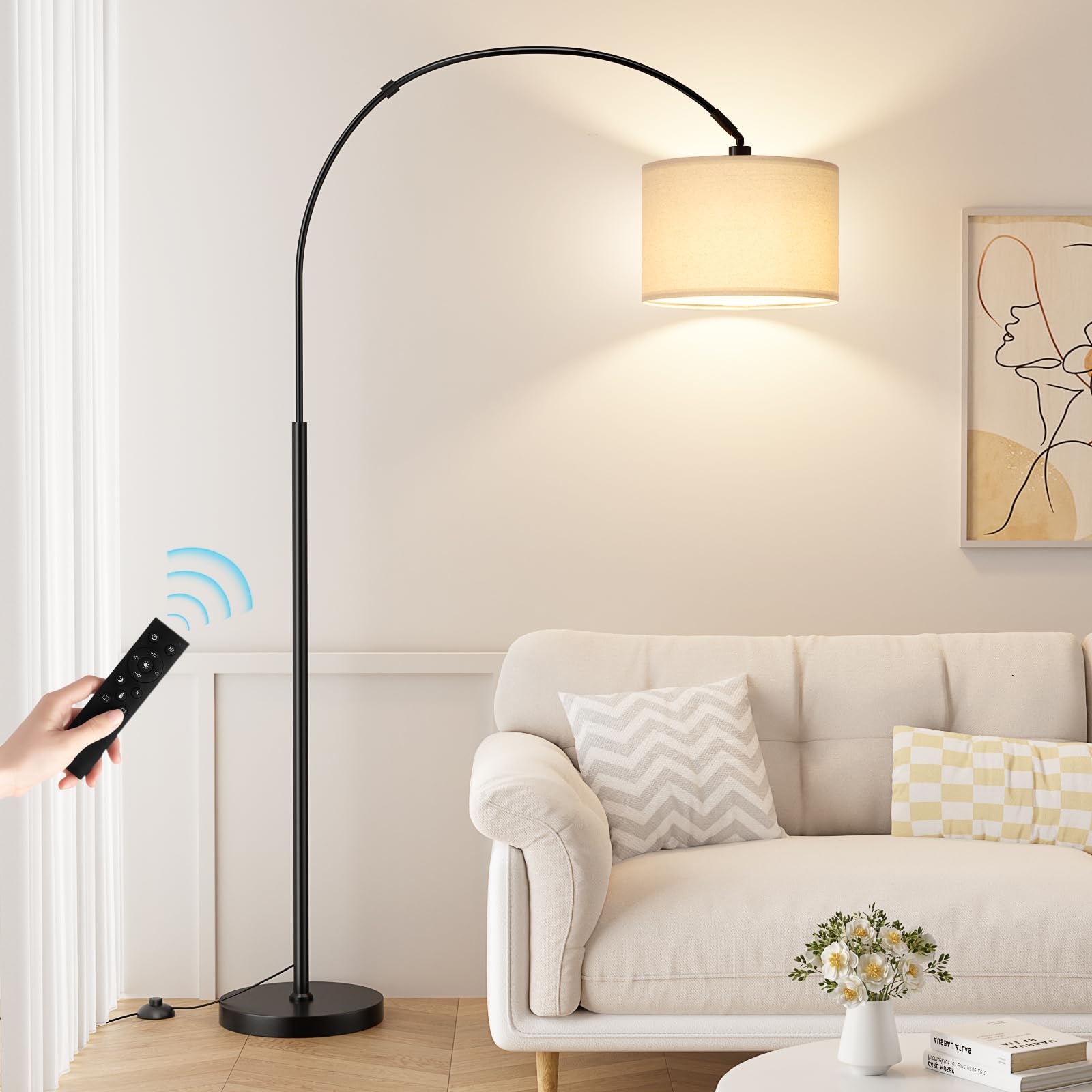 Ambimall 70'' Dimmable Arc Floor Lamp with Remote, Color Temperature and Brightness Adjustable, Arched Floor Lamp with Rotating 