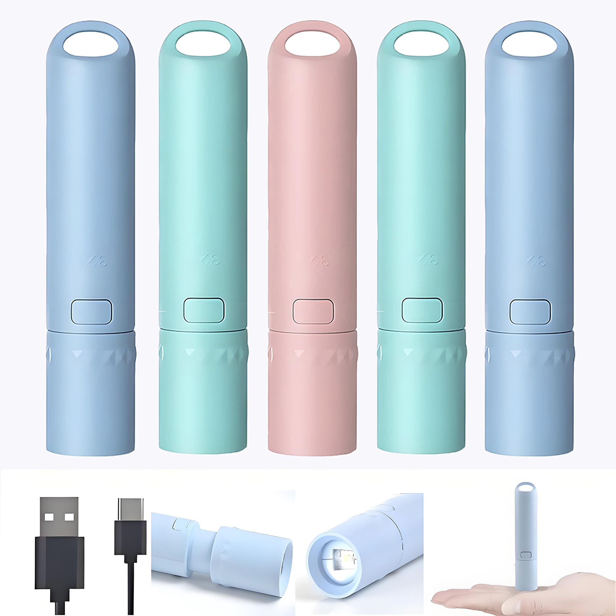 Darlur 5Pack Mini Small LED Flashlights,USB C Rechargeable Flash Lights,Ultralight Zoomable Flashlights for Home, Emergency, Cam