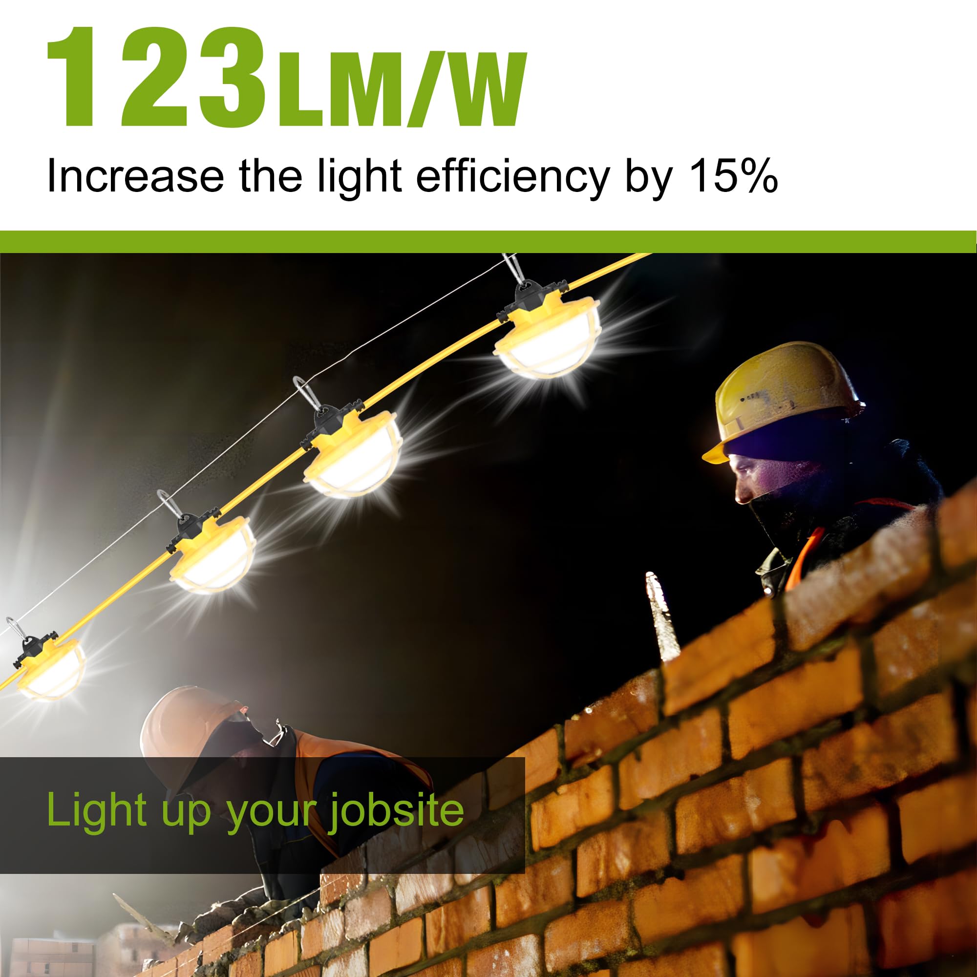 Yxl 130W 16000Lm Construction String Lights With Protective Cages 100Ft Industrial Led Work String Lights, Ip65 Waterproof, Super Bright For Construction Sites Temporary Work Jobsites Outdoor Lighting