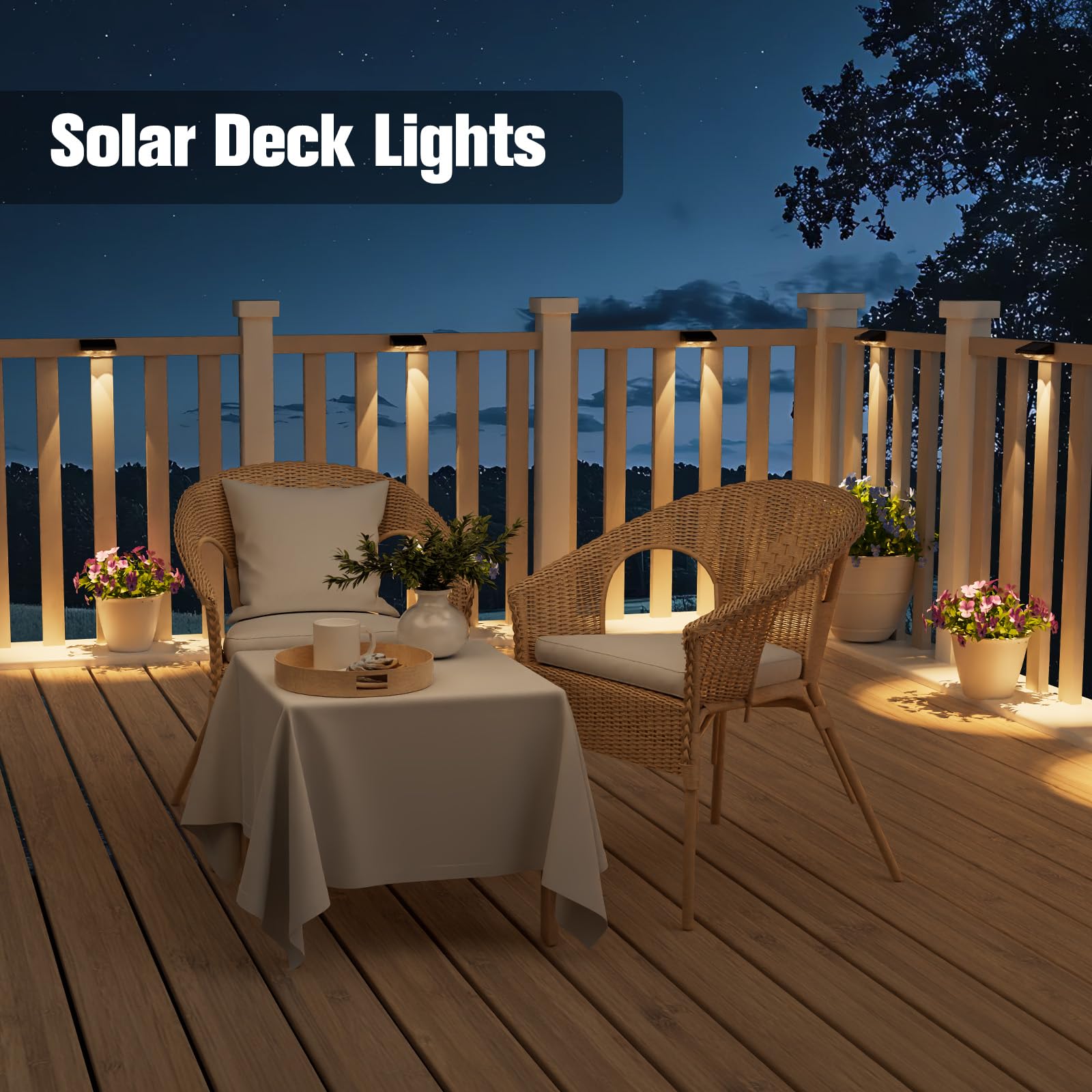 NIORSUN Solar Fence Lights, 8 Pack Waterproof LED Deck Lights, Warm White, Black, Model LH-TB22