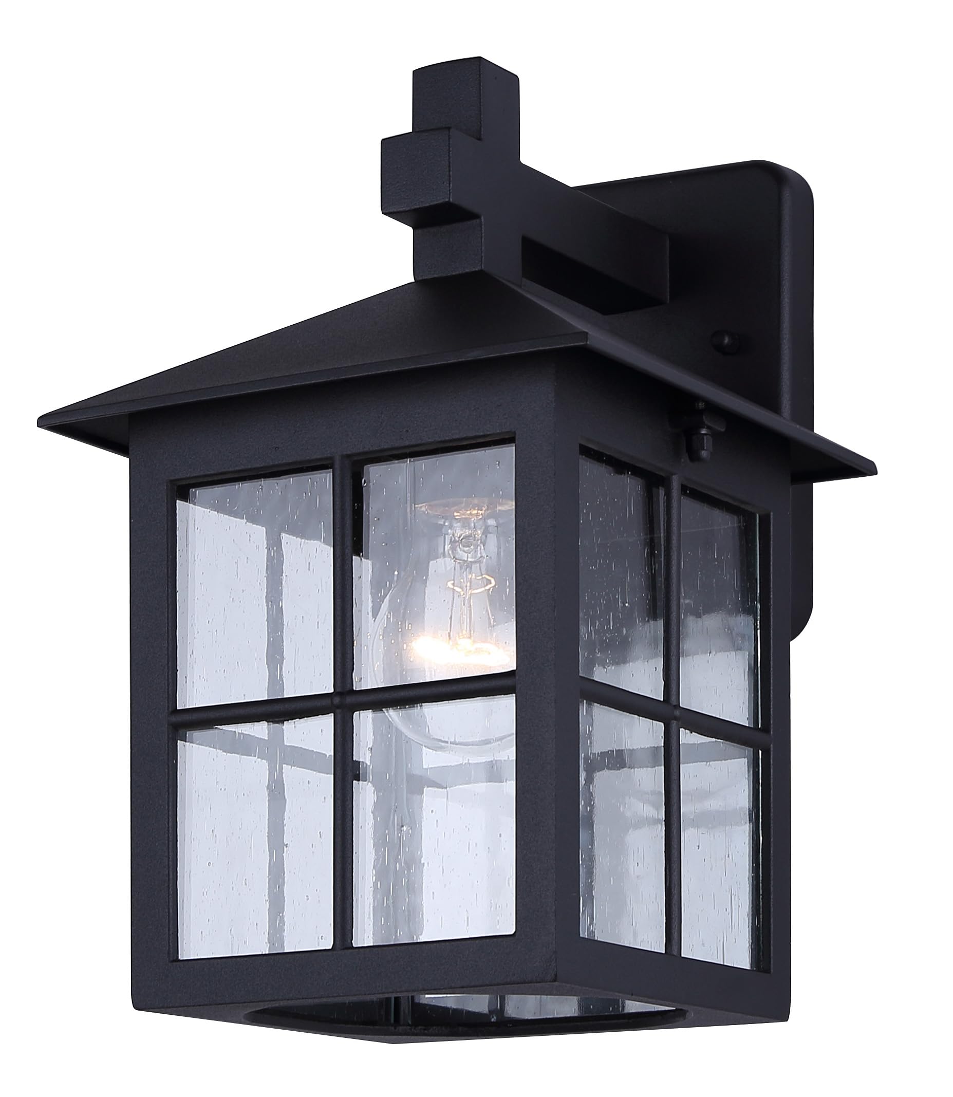 Canarm Dom 1-Light Outdoor Lantern, 11-Inch Black Wall Mount with Clear Seeded Glass Durable Weather-Resistant Lighting for Porc
