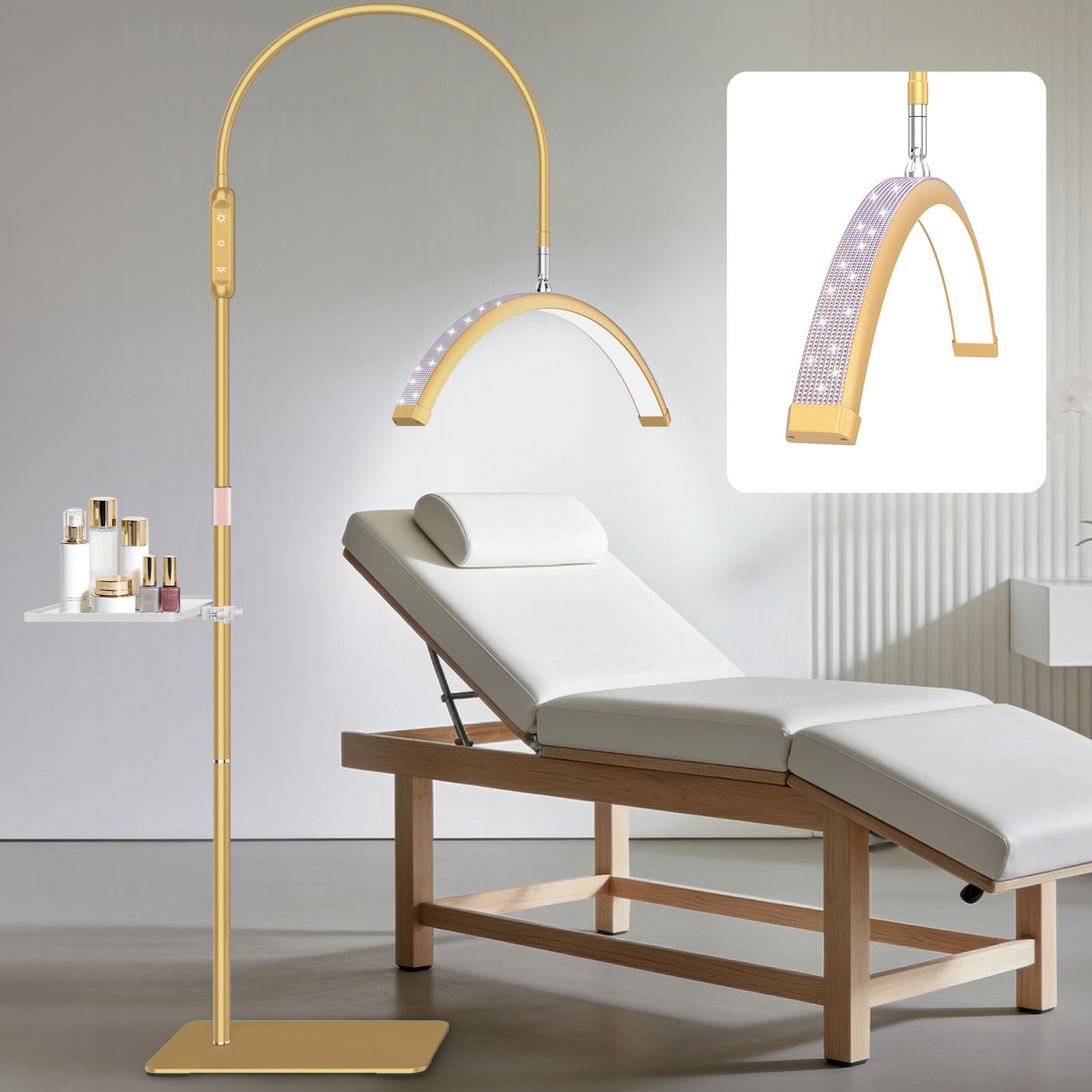Fitlume Bling Lash Light for Eyelash Tech, Flexible Neck Led Half Moon Light Floor Lamp for Extensions Tattoo Artists, Professio