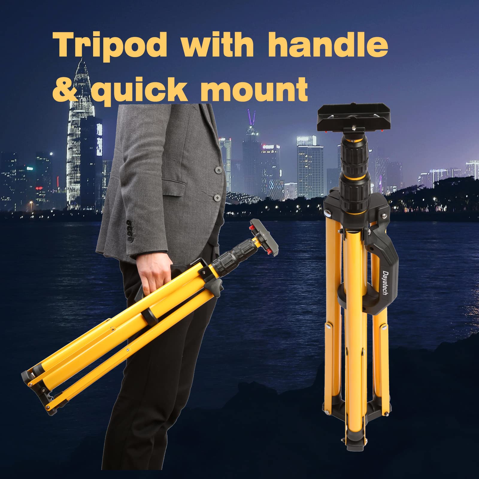 DAYATECH 180W Dual-Head LED Work Light, 20000 Lumen, 4 Brightness Levels, IP65 Waterproof, Yellow, Standard Size, Tripod Stand