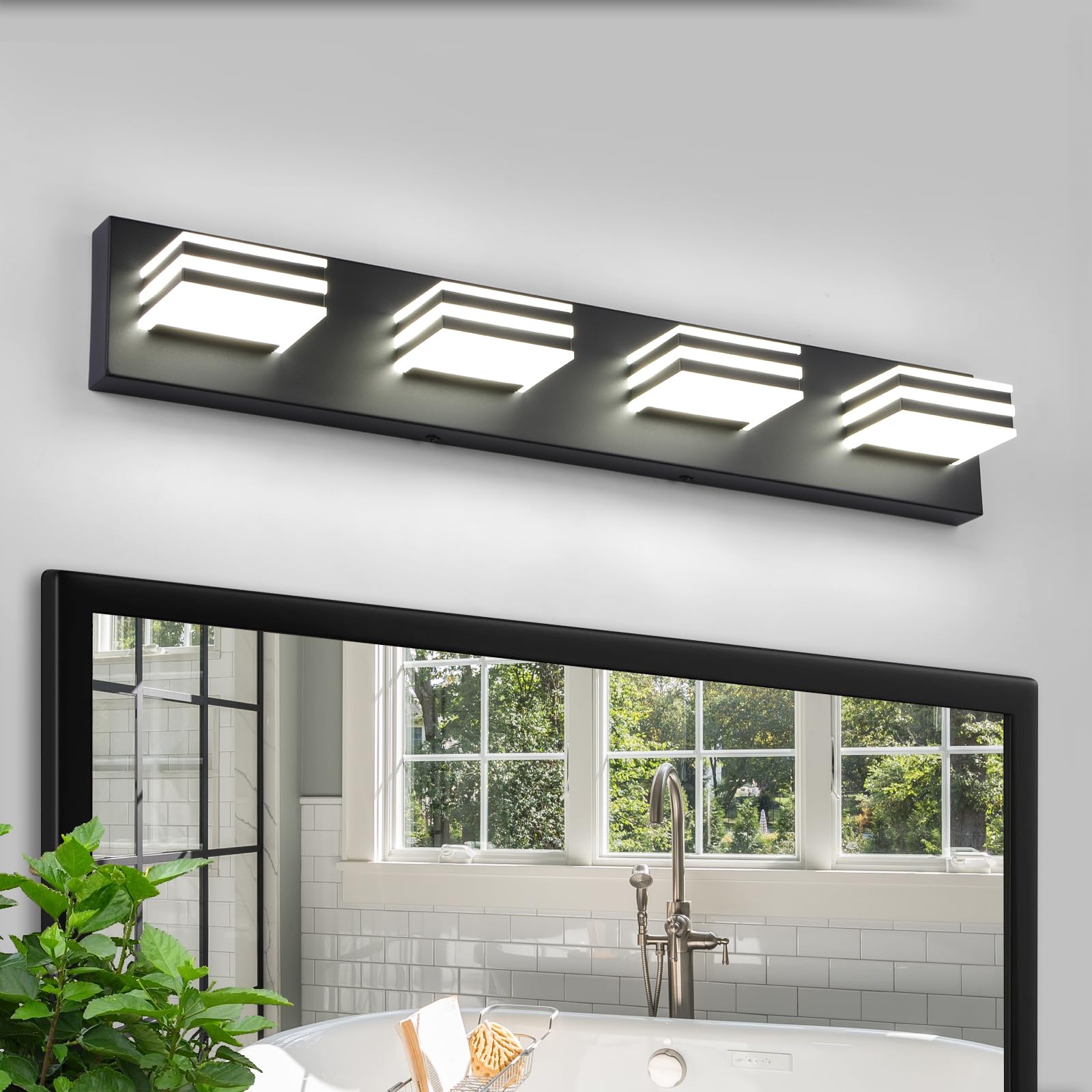 yumcrelect Black Bathroom Light Fixtures 4-Light Acrylic LED Vanity Lamp 27-Inch Black Model 6210