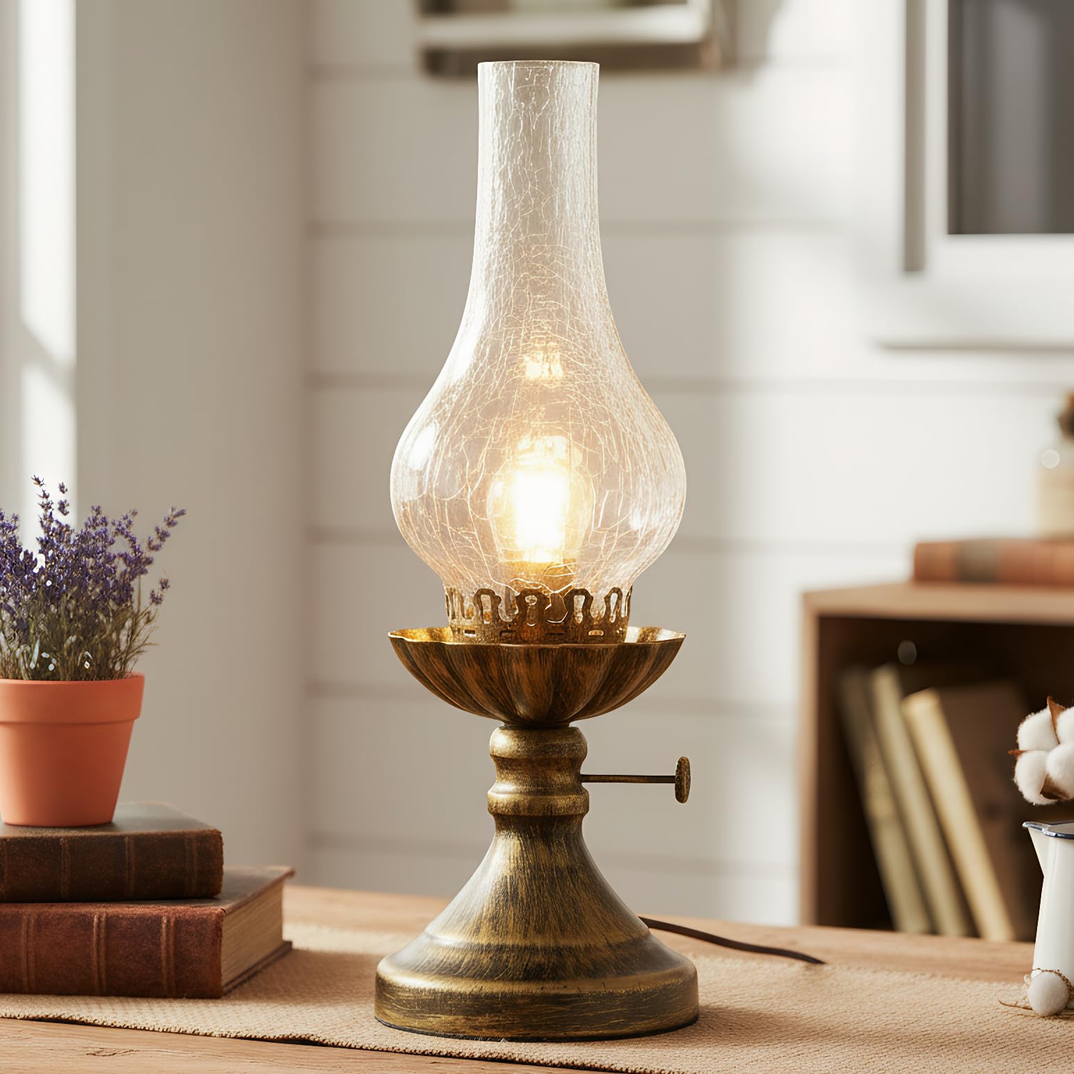 Rarlonly Rustic Lamp Retro Bedside Lamps with Glass Lampshade Suitable for Bedrooms  Living Rooms  Bars  Restaurants  Farmhouses  Kitchens Bulb Included (Brass-Transparent Glass)