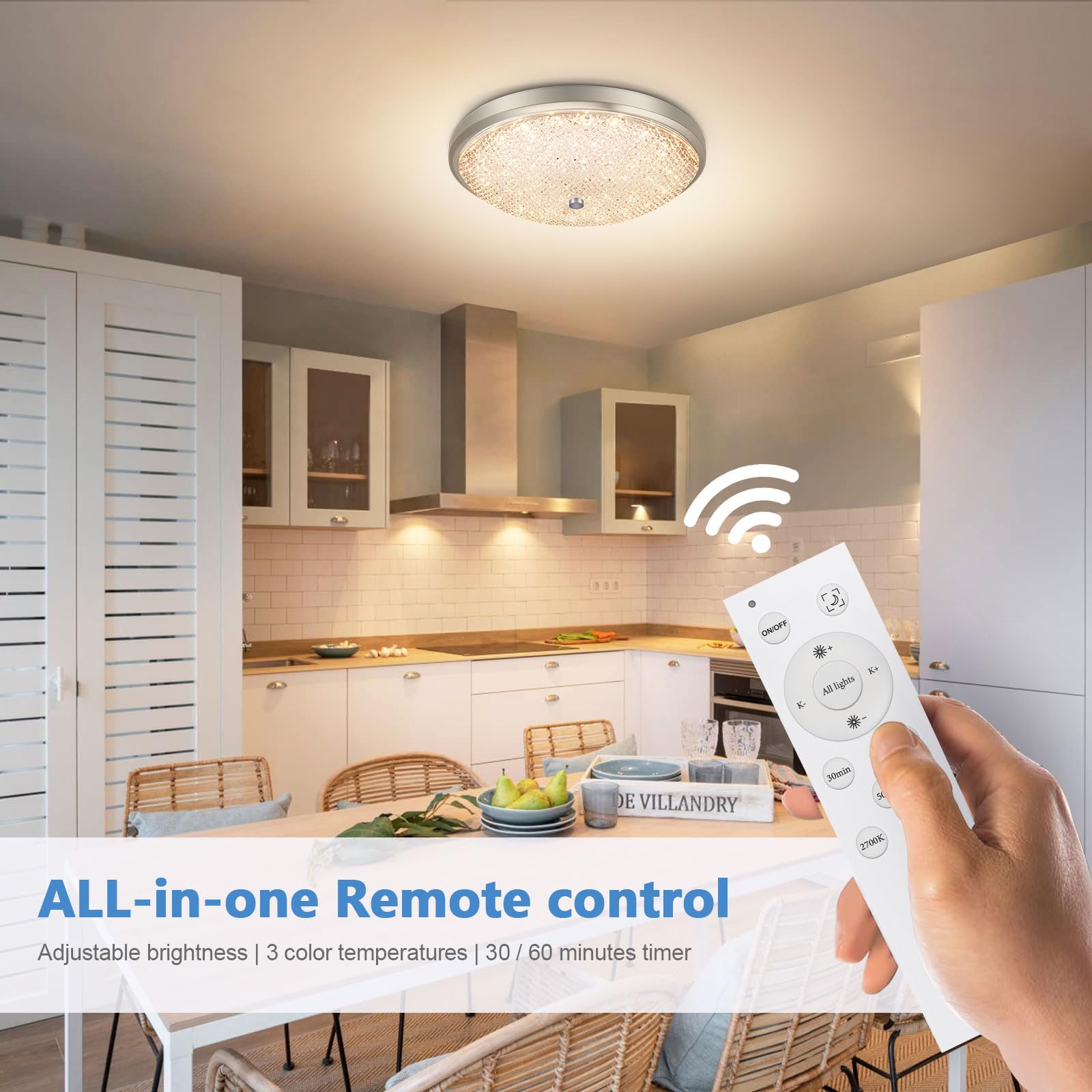 OOWOLF Flush Mount Ceiling Light 40W 2700-6500K Adjustable LED Brushed Nickel Base 12.67 Inch White Model LM-US-CT21R