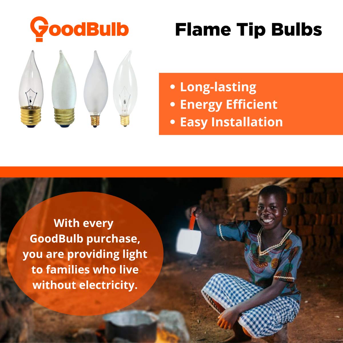 GoodBulb 25W Flame Tip Light Bulbs | Dimmable 2700K Soft White | Frosted Finish | 12 Count Pack