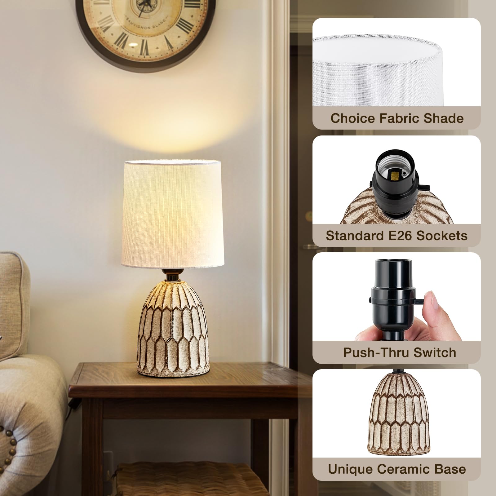 Ejiaxin Table Lamps Set Of 2-13.5'' Small Boho Lamp - Bedside Lamps - Farmhouse Rustic Ceramic Table Lamp For Bedroom, Living Ro