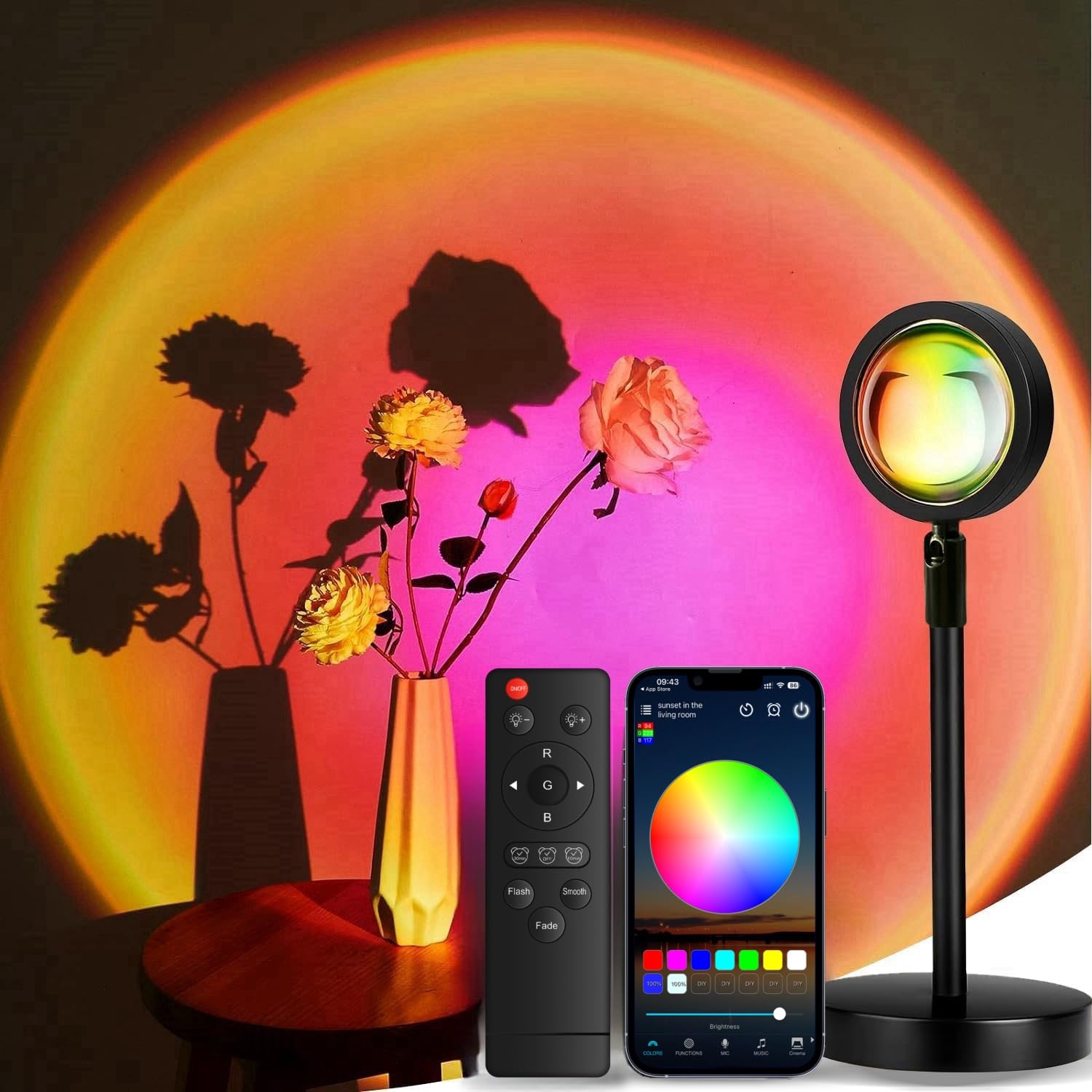 JIMEI Sunset Lamp Projector Led Lights for Bedroom Night Light RGB Lights Sun Sunlight Sunrise Lamp Mood Lighting Home/Room Deco