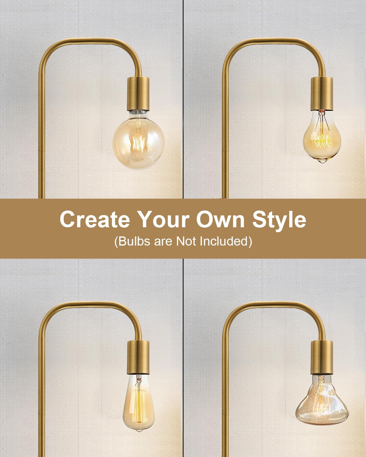 Oneach Industrial Floor Lamp - 63.75'' Antique Brass Gold, Minimalist Design for Living Room, Bedroom, Office - Model AMZ-F2016-GL