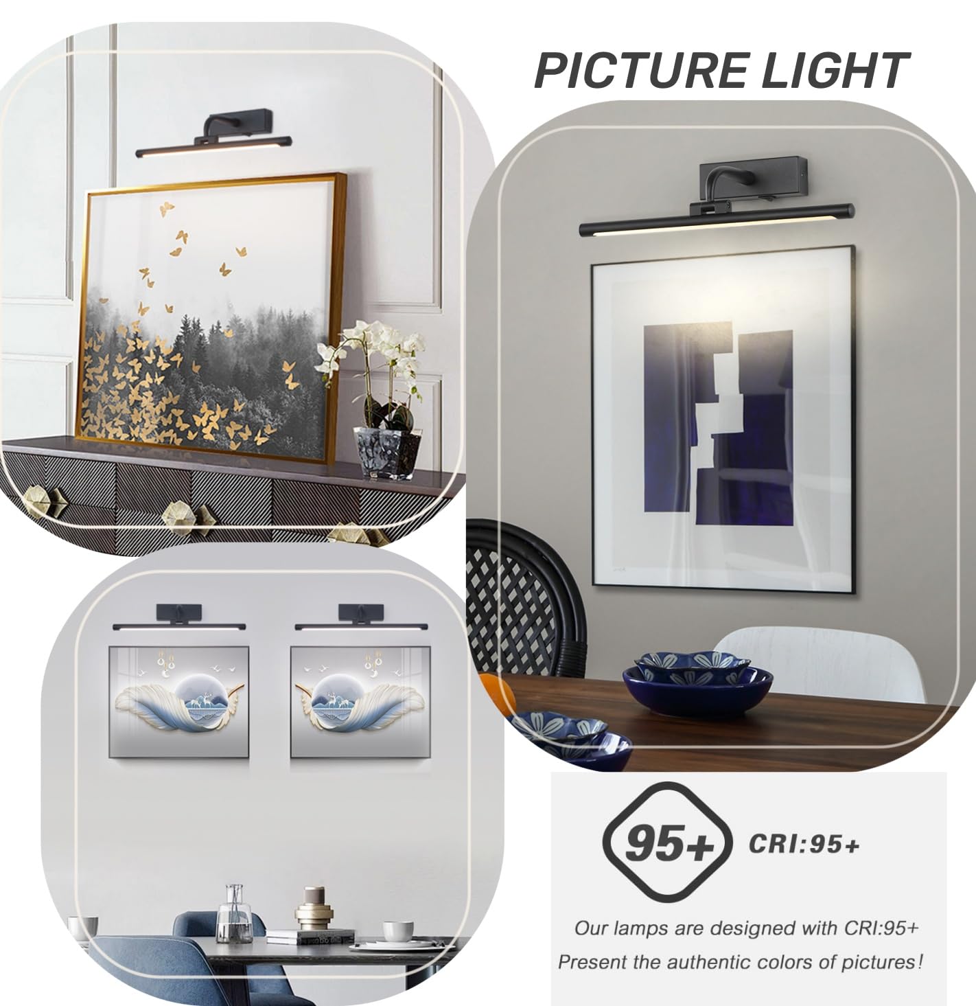 Dlcl Battery Operated Picture Light With Remote And Timer, 15.94In Wireless Gallery Light Black 3Cct Rechargeable Art Light For