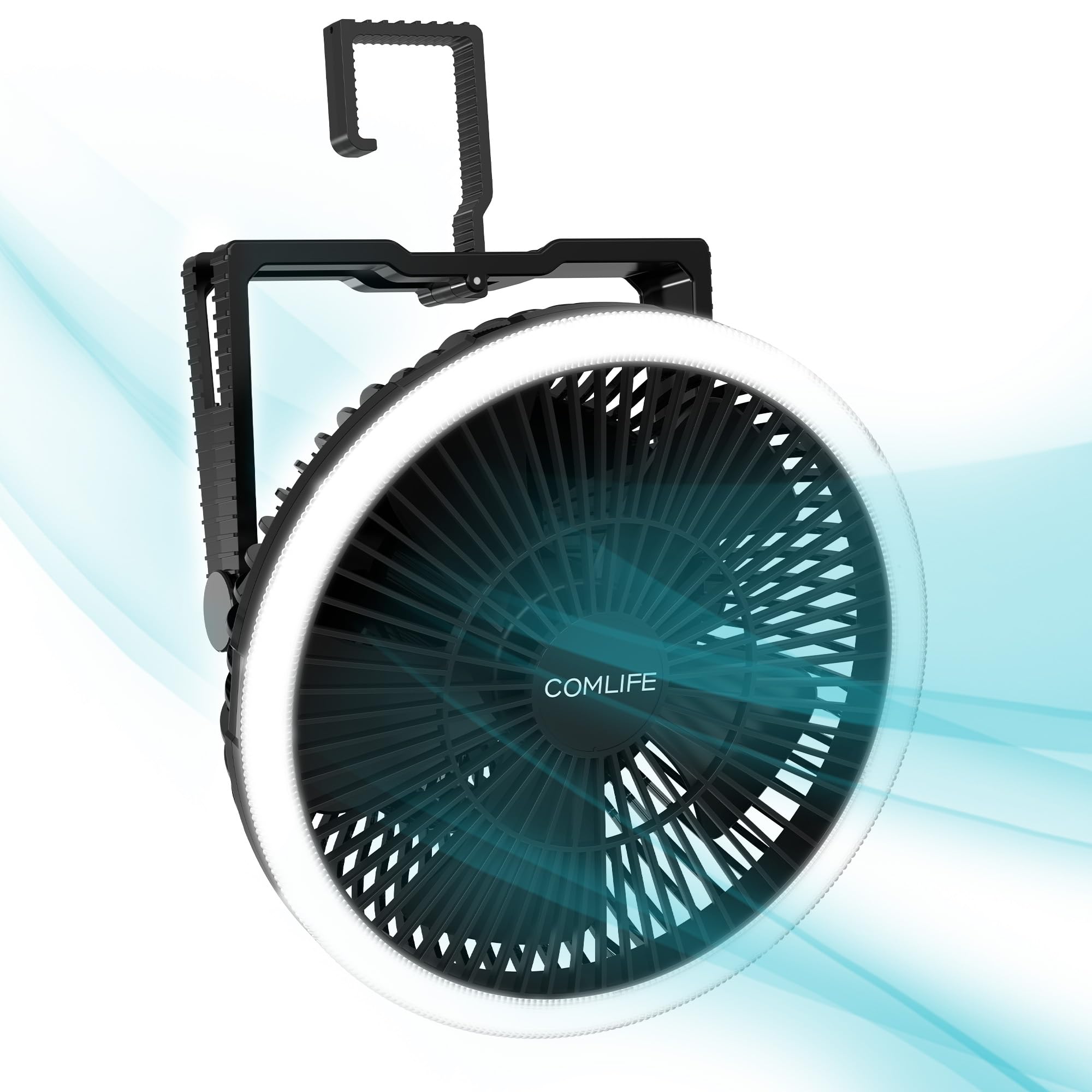 Comlife 10000Mah Camping Fan And Led Light - 8'' Rechargeable Battery Operated Tent For Hanging Or Tabletop Use, Portable Usb With Lights Car Rv Outdoor Emergency Outage Hurricane, Black (F001)