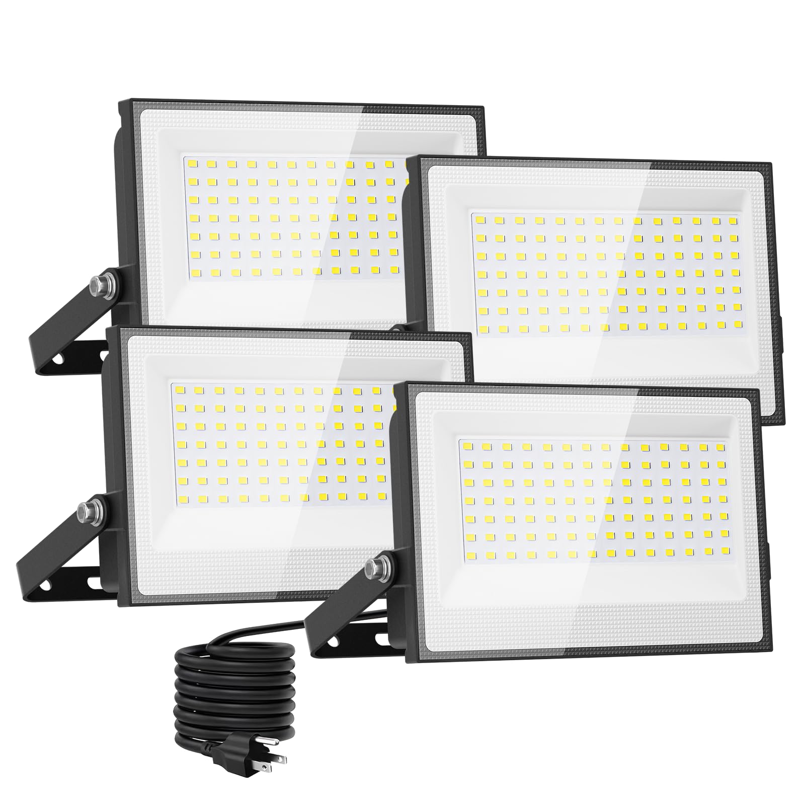 Onforu 120W Flood Lights Outdoor  12000lm Bright LED Work Light with Plug  6500K Daylight White LED Flood Lighting  IP66 Waterproof Security Yard Lights for Yard Garage Stadium 4 Pack