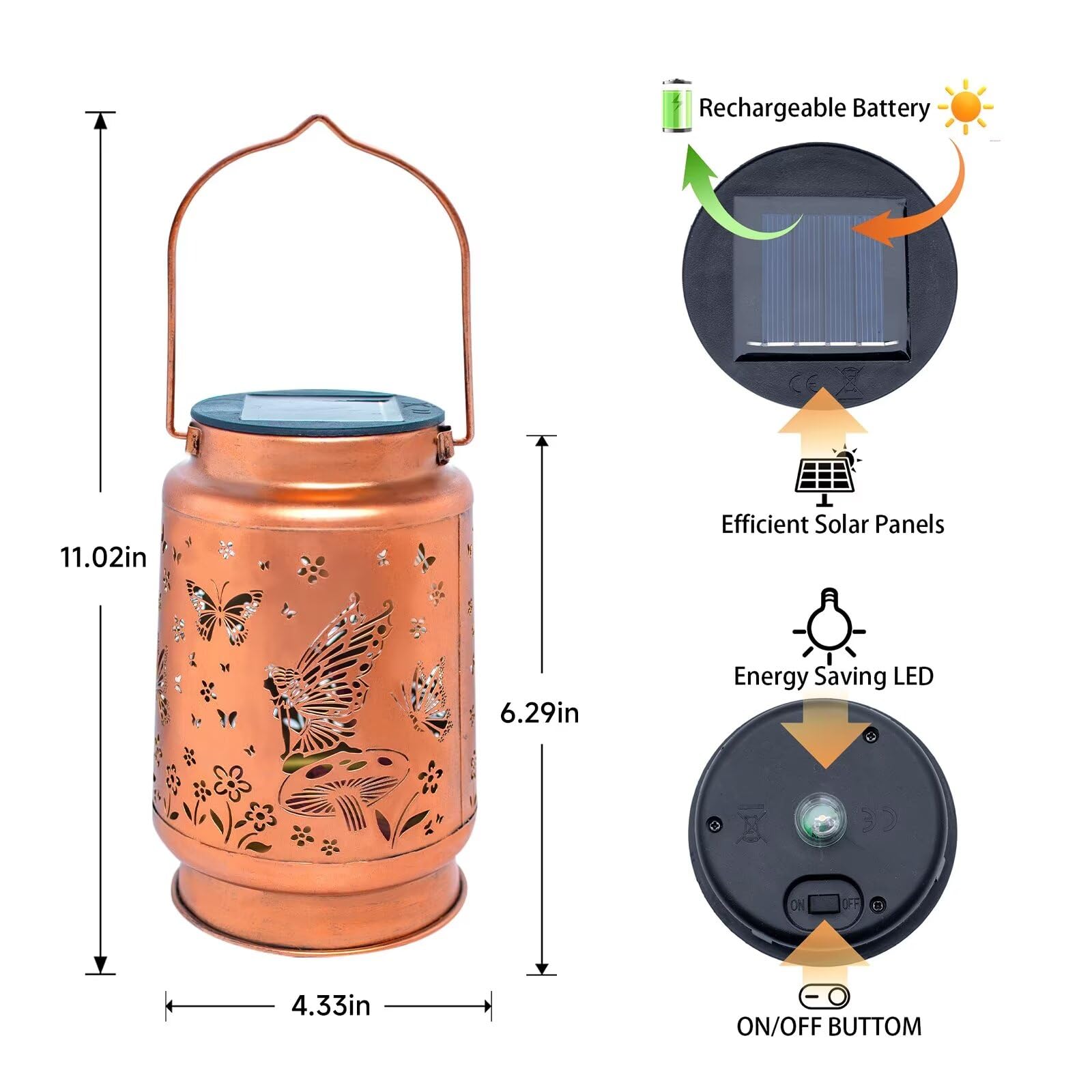 2 Pack Fairy Solar Lanterns Outdoor Waterproof Hanging Butterfly Solar Lights Christmas Gifts For Women Mom Metal Solar Decorative Led Lanterns Outside For Garden, Yard, Patio, Lawn, Porch, Backyard