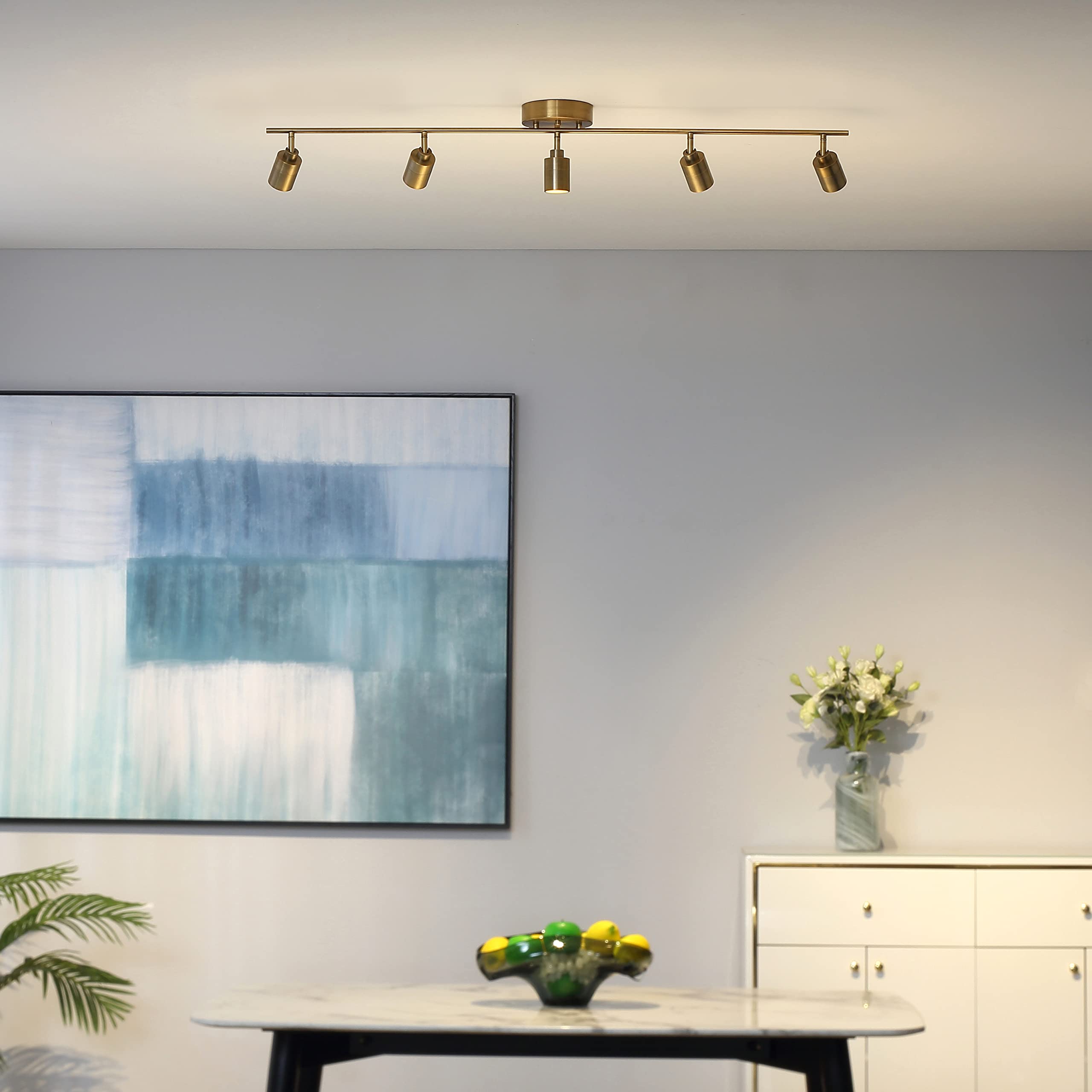 Vidalite Shura - 5-Light Brushed Brass Integrated Led Track Light W/Rotatable Heads, 4 Ft. Track Lighting Kit Ceiling Light, 300