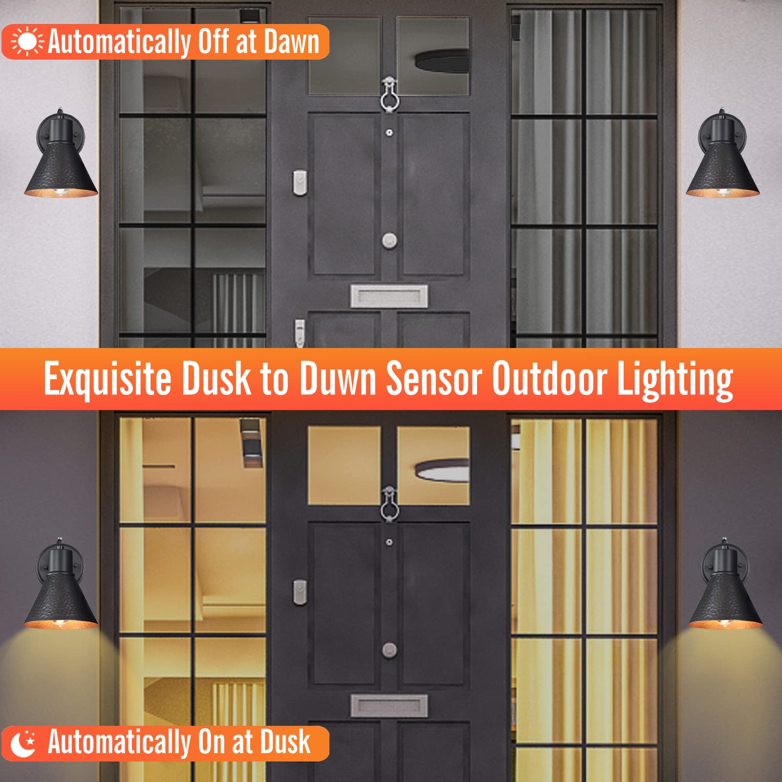 Ejiaxin 2 Pack Dusk To Dawn Outdoor Wall Sconces, Vintage Black Barn Light, Waterproof Fixture
