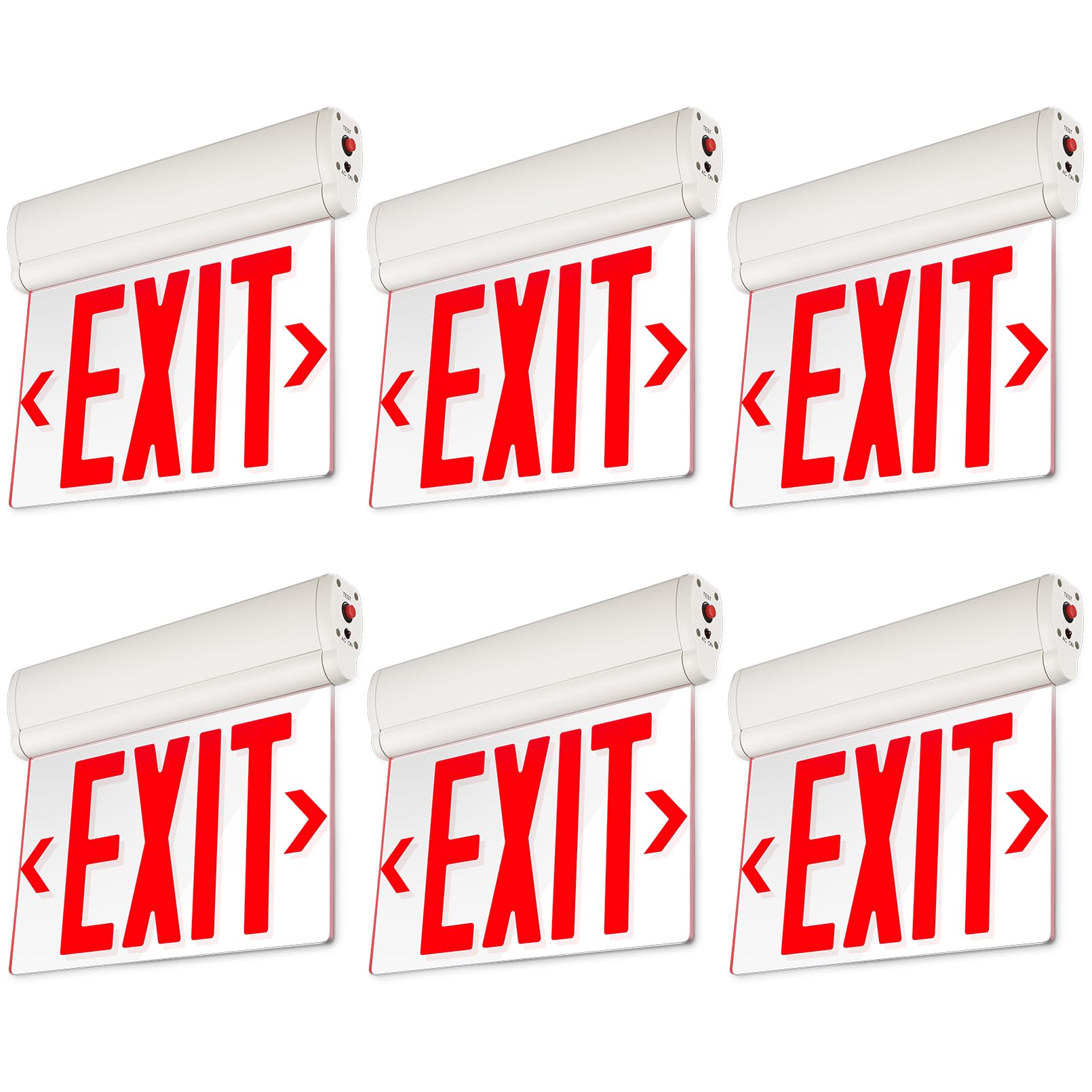 LEONLITE Red Emergency Exit Sign  UL 924  LED Edge Lit Exit Sign  Hardwired Exit Lights with Battery Backup  Double Sided  Rotating Acrylic Clear Panel  Top/Side/Wall Mount  AC 120/277V  Pack of 6