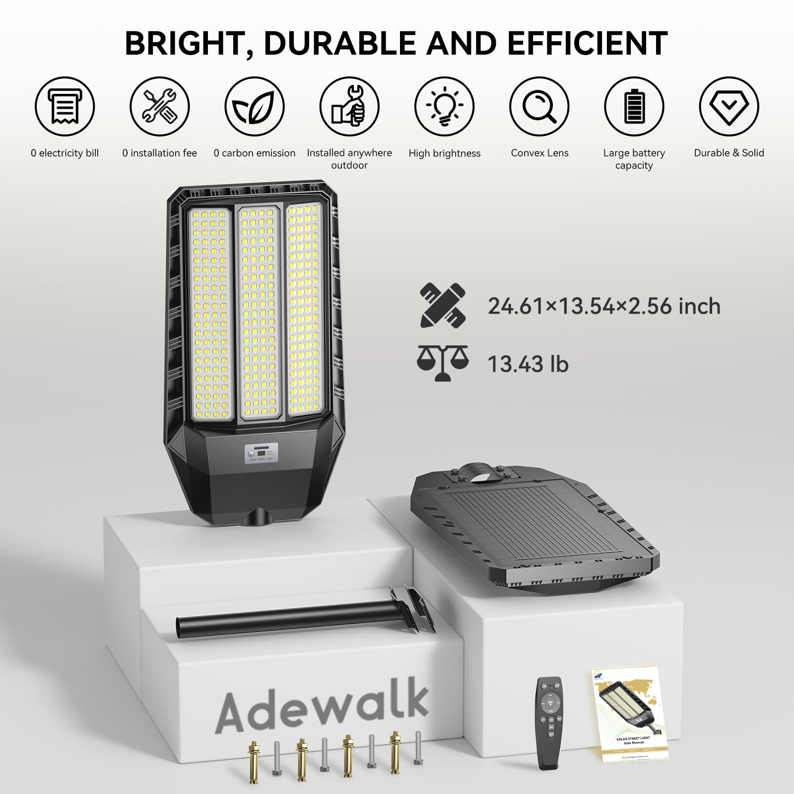Adewalk 6000W Solar Street Light, Commercial Grade Solar Street Lights Outdoor Dusk to Dawn, Solar Lights Outdoor with Motion Se