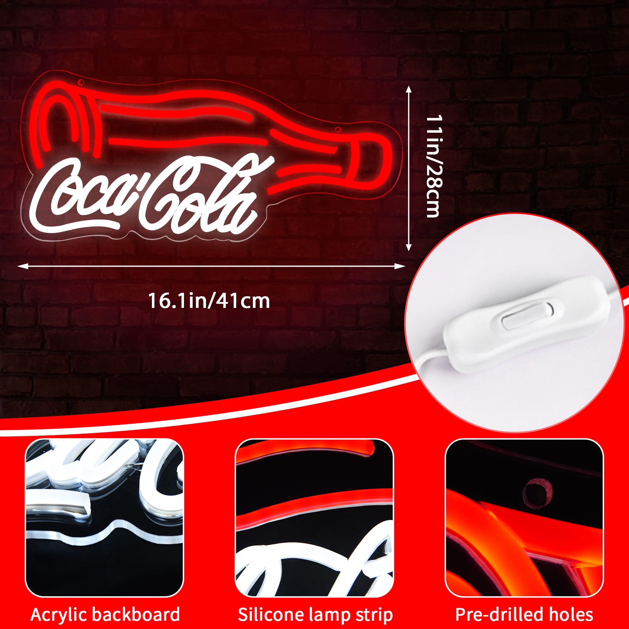 Cola Neon Sign For Wall Decor Neon Lights For Bedroom Led Business Signs Suitable For Man Cave Bar Pub Store Bistro Restaurant Party Club Birthday Gift Christmas Art Size 16.1 * 11.0In(Zyld114)
