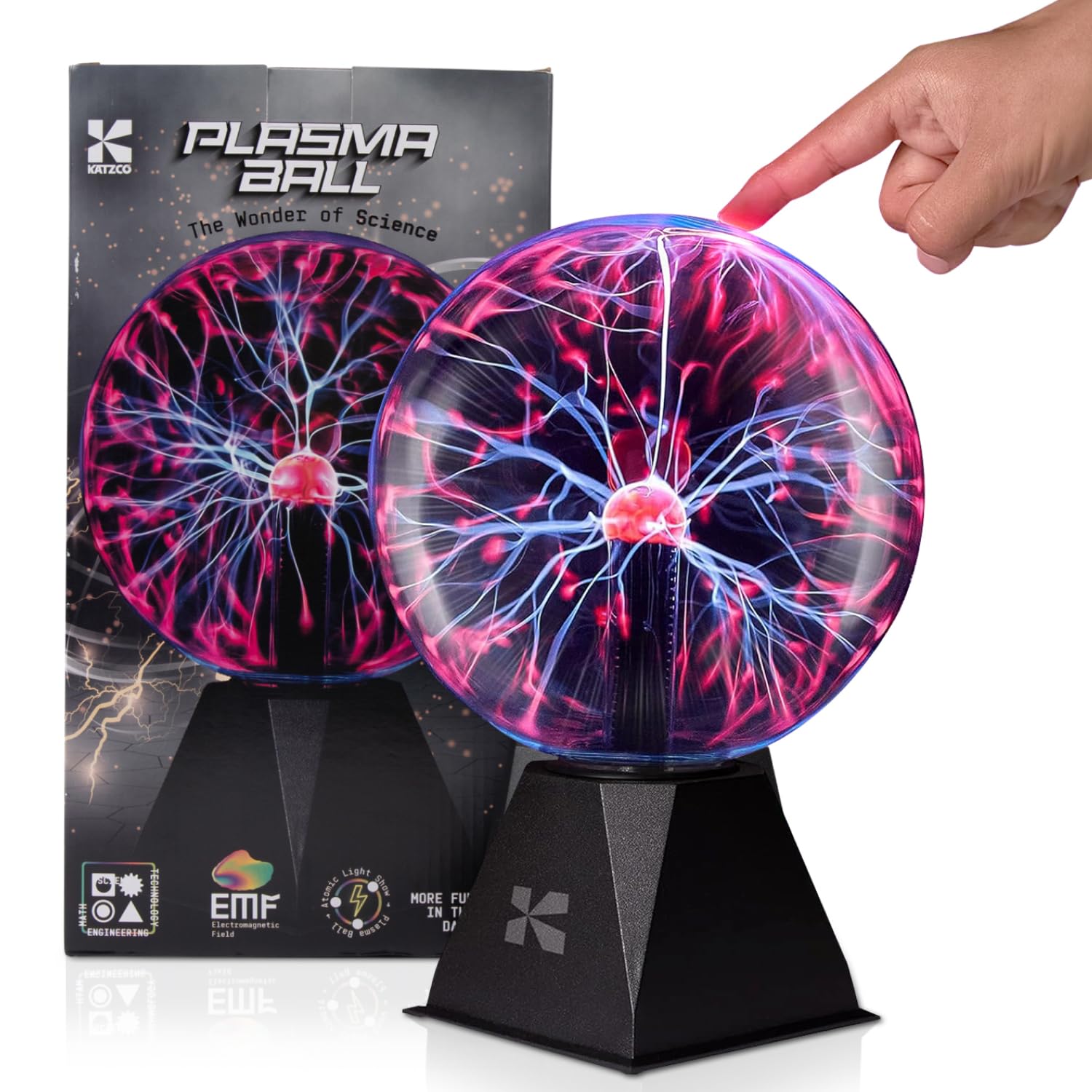 Katzco 7 Inch Plasma Ball Lamp - Touch and Sound Sensitive Electric Globe with Lightning Effects - Plug-in Energy Ball for Parti
