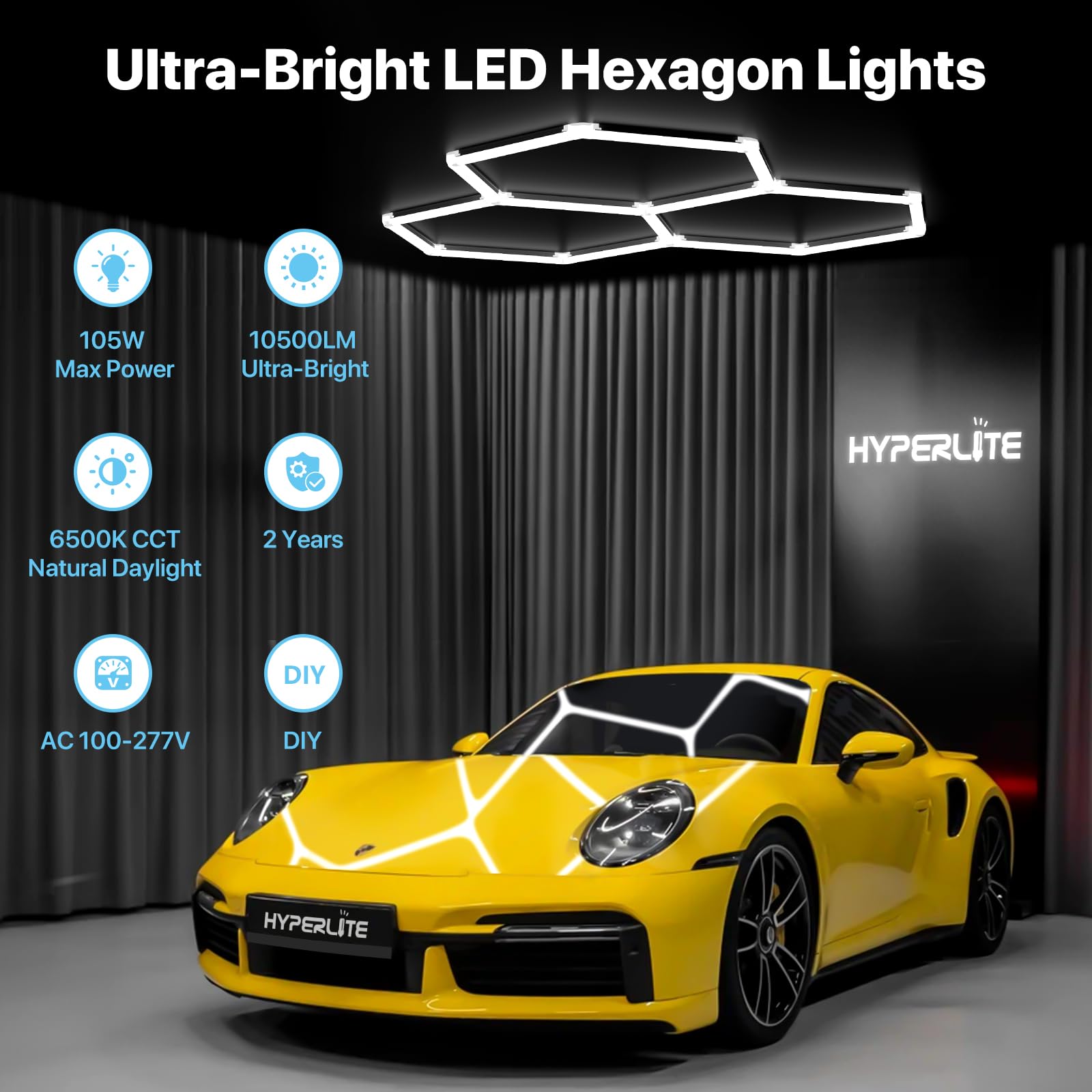 Hyperlite Gen 2 Hexagon Led Lights: 105W 10500Lm 3 Grids Diy Hexagon Led Lights, 6500K Ultra Bright, Easy Install, Durable Desig