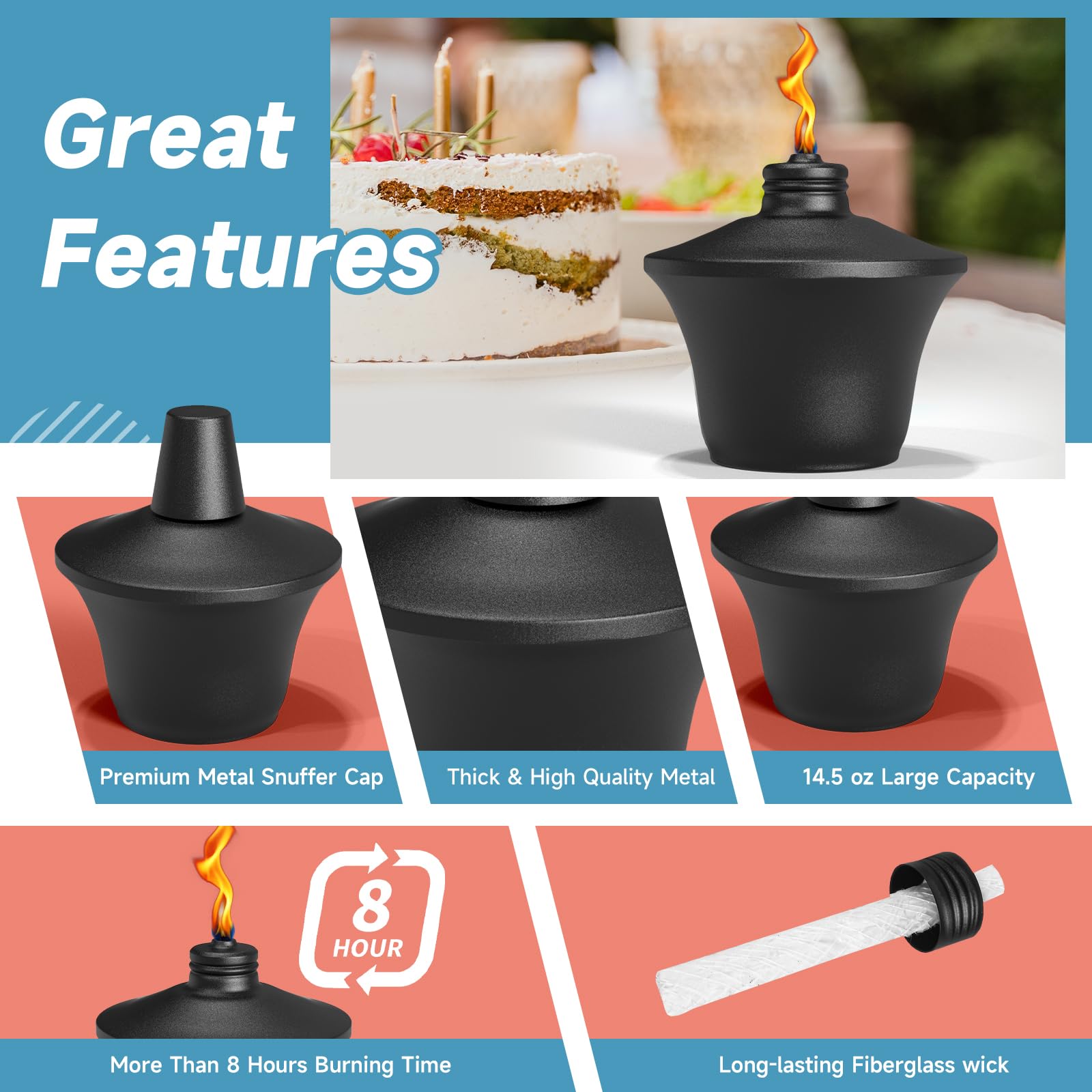 Falbawr 6-Pack Citronella Tabletop Torches - Metal Oil Burner Candles For Outdoor Use