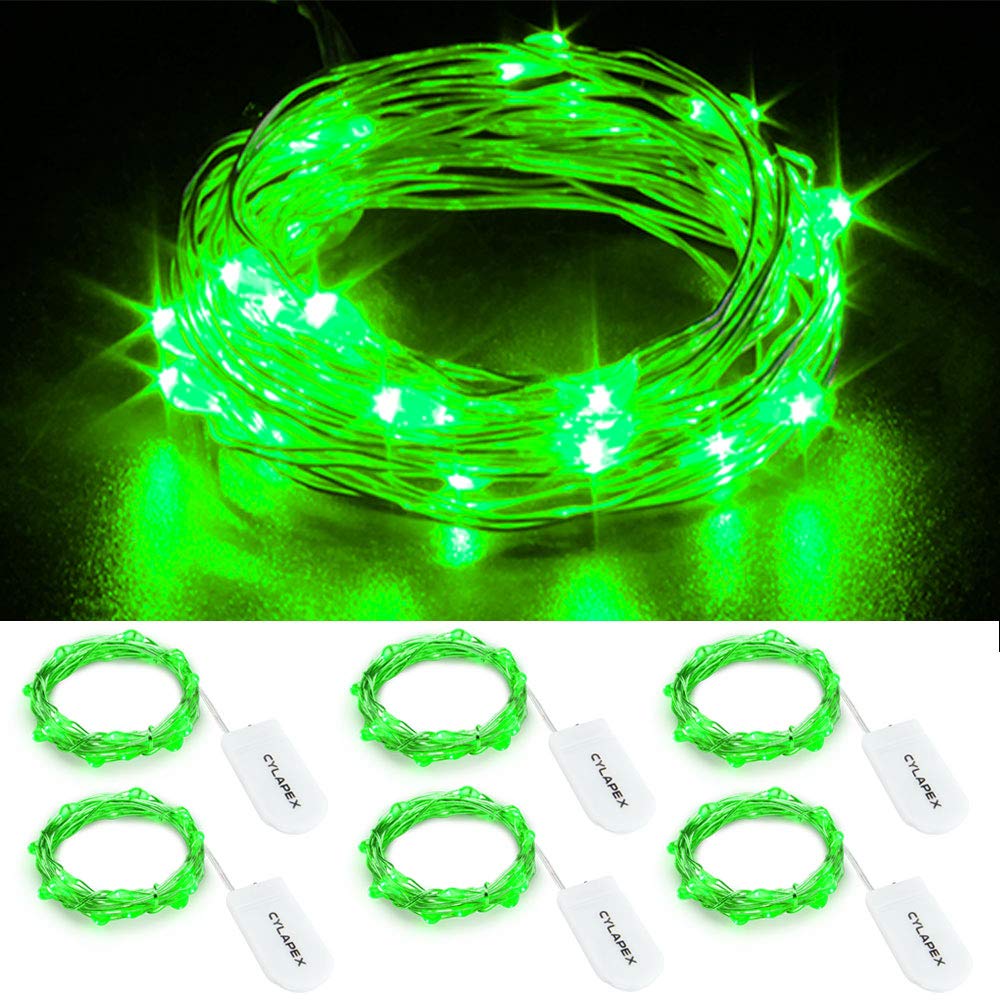 CYLAPEX 6 PCS Green Fairy Lights, Battery Operated Micro LED String Lights on 3.3ft Copper Wire for Christmas Wedding Party Decor