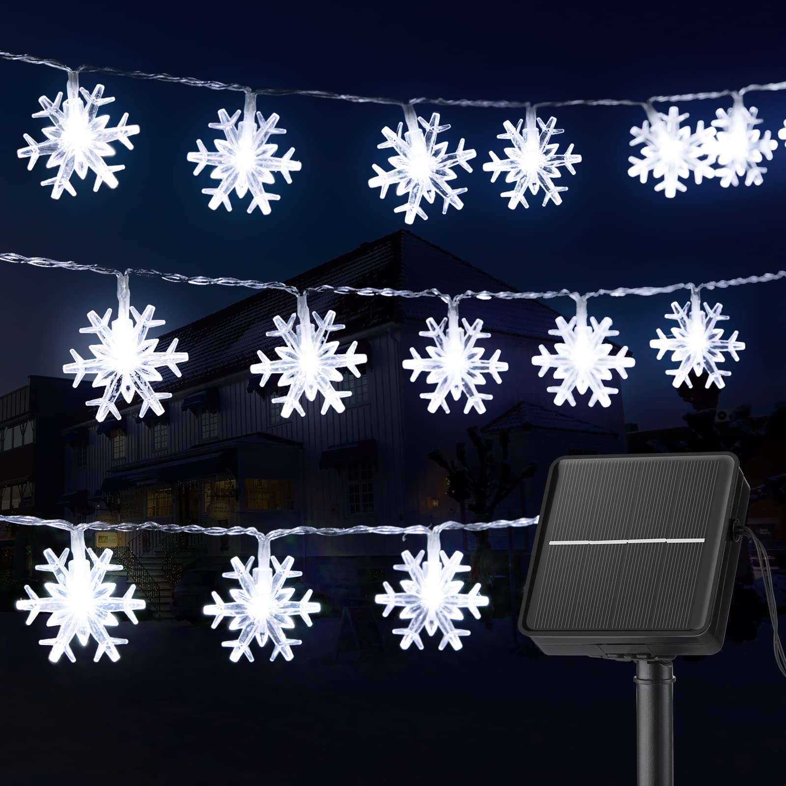 Solar Christmas Snowflake String Lights 100 LED 39 Feet Outdoor Waterproof Fairy Lights with 8 Lighting Modes for Wedding, Party