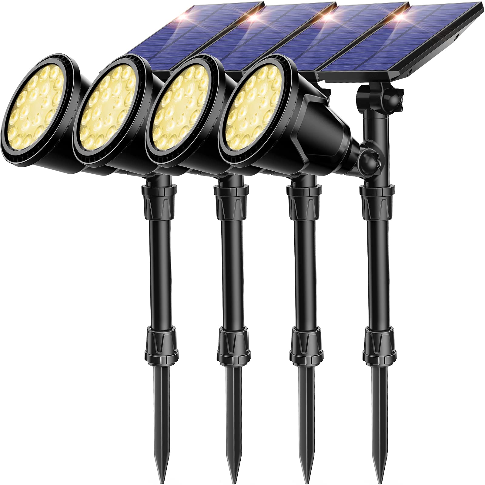 ROSHWEY Solar Garden Lights, 600LM Waterproof Spot Lights, 4 Pack, Warm White, Model DS-18, ABS and PC Material