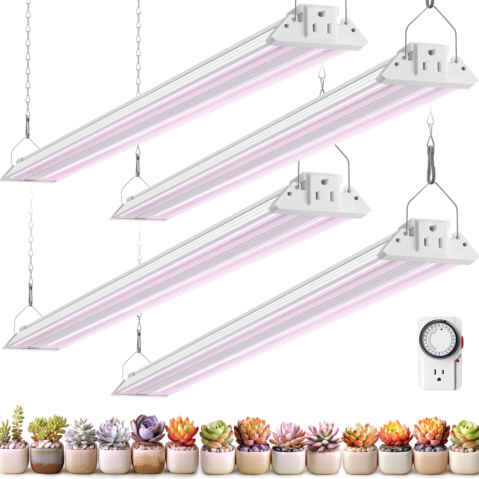Barrina TX72 Grow Lights for Indoor Plants, Full Spectrum, 288W, 4FT, 4 Packs, Purple, with Mechanical Timer