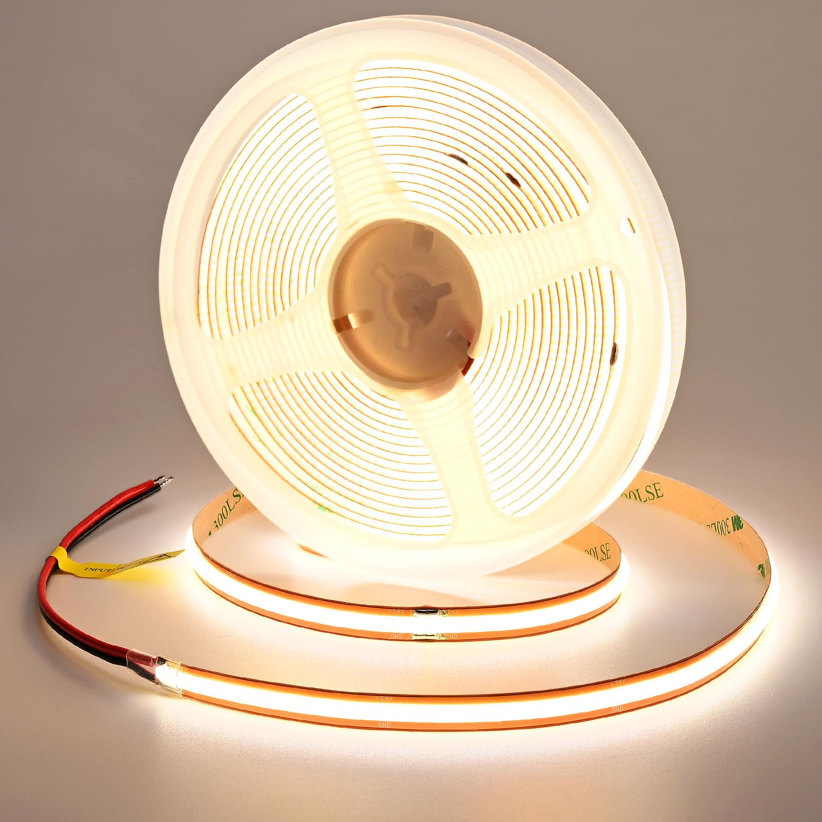 GOMING 24V COB LED Band Natural White 4000K Cut at Will 2640LEDs 16.4ft(5M) CRI 93+ 4600lm 13W/M Uniform Glow Dotless IP20 Not Waterproof LED Tape Lights for DIY Cabinets Home Decor(No Power Supply)