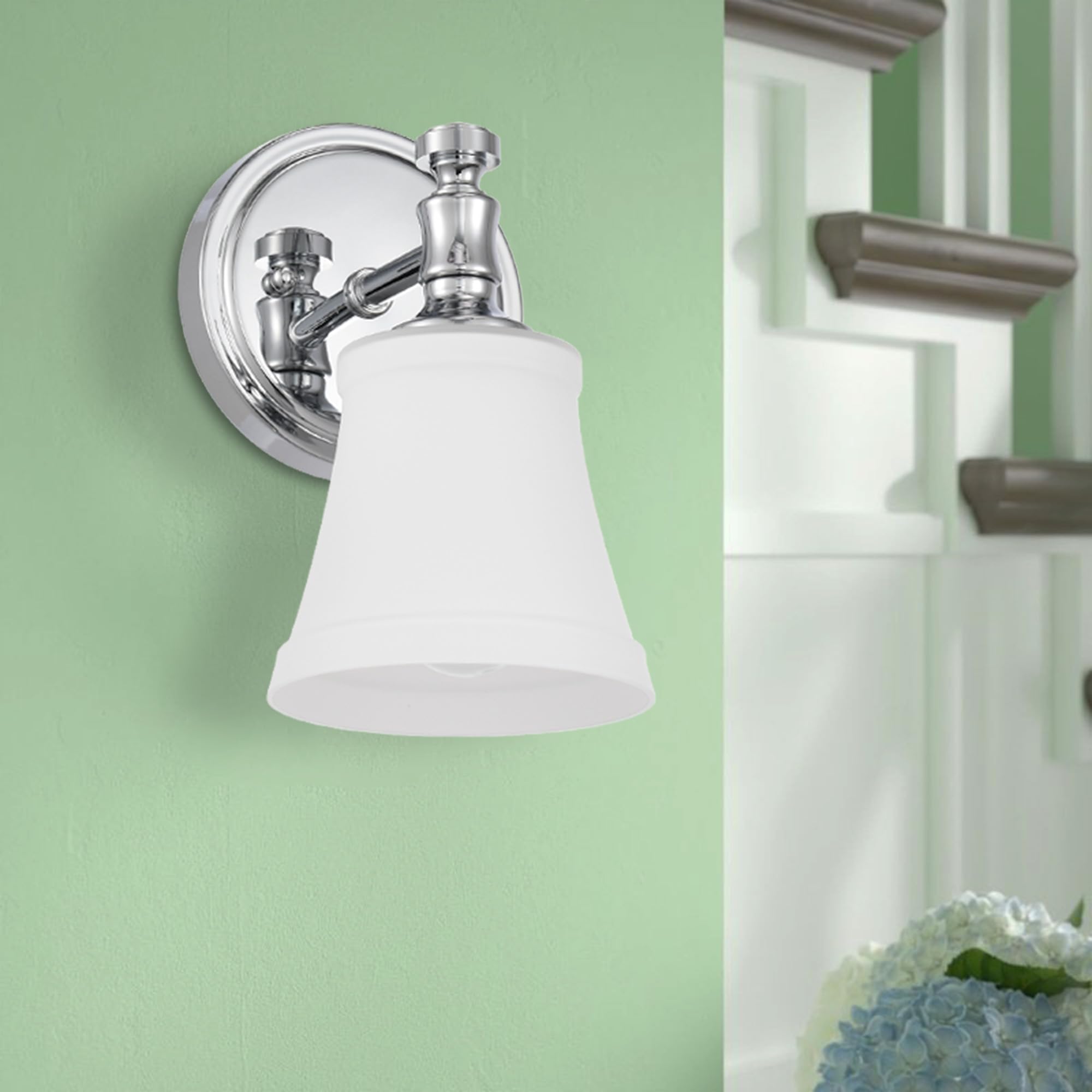 Hanaloa Wall Sconces, Traditional Chrome 1 Light Sconce, Wall Light with Opal Glass Shade for Bedroom Bathroom Living Room & Hal