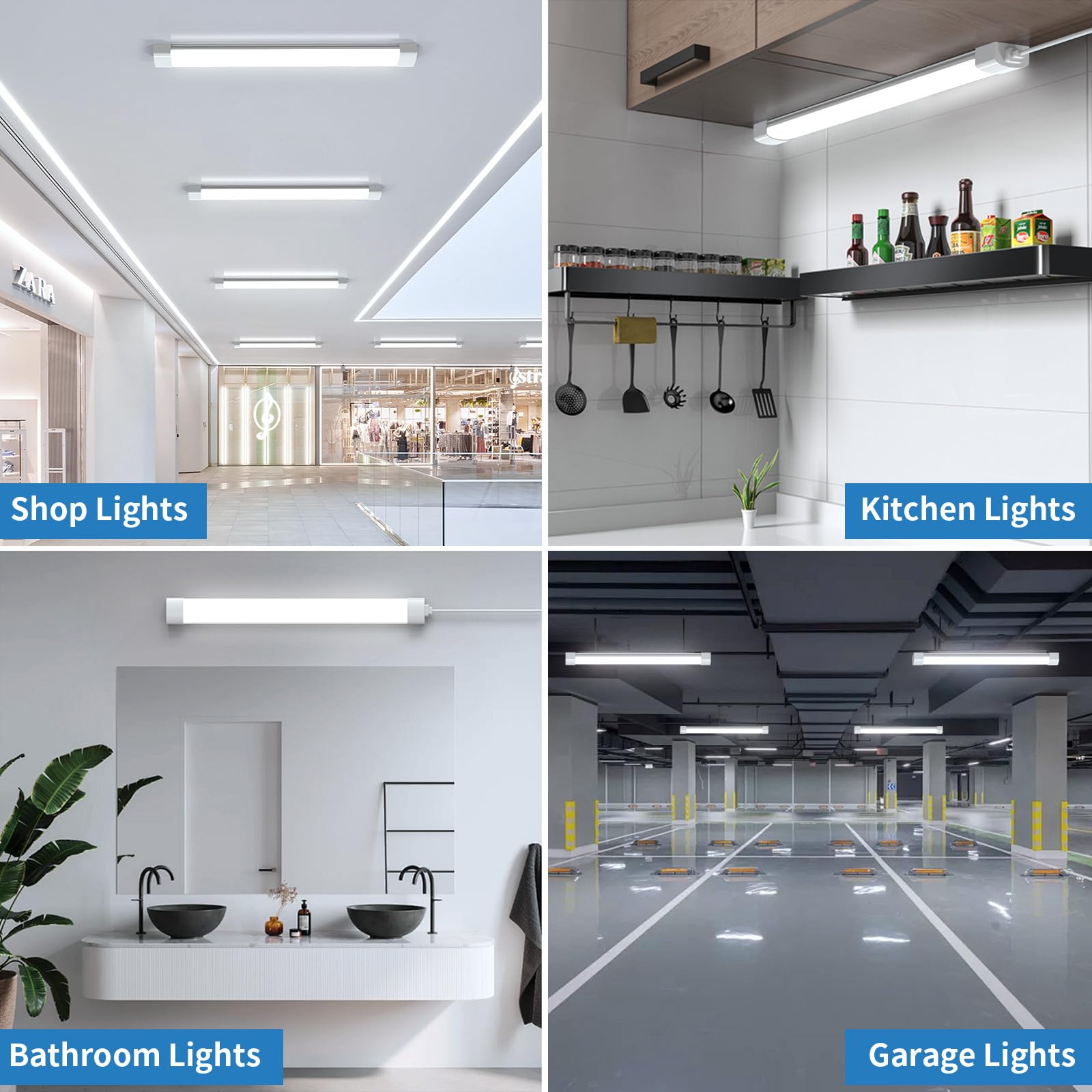 Airand Utility LED Light 2PCS Linkable Fixture 18W Waterproof Tube Light 2FT White