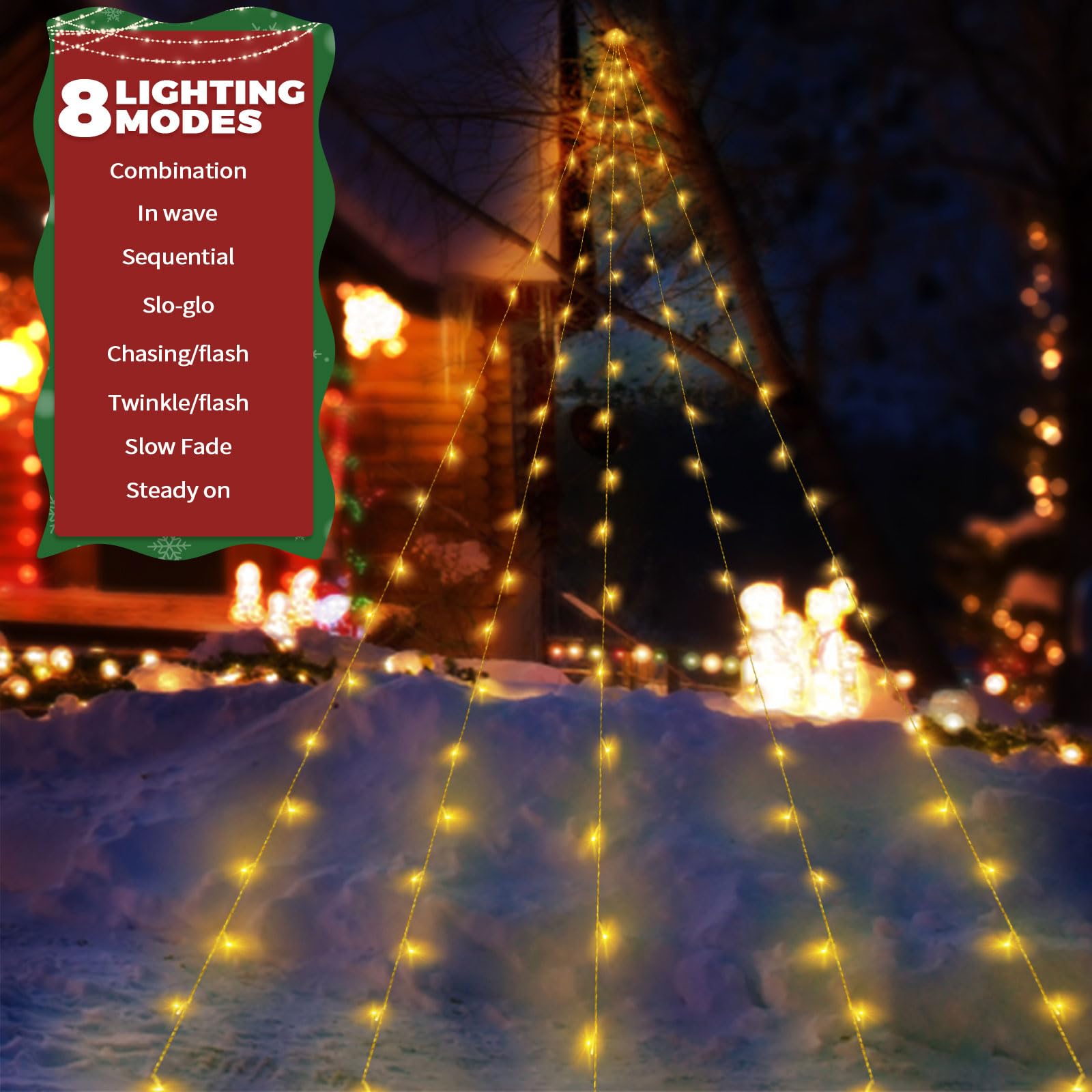 Large Size 16.5Ft Solar String Lights Outdoor, 8 Modes Solar Christmas Tree Lights, Outdoor Solar Christmas Lights Decortions For Eaves, Tree, Patio,Warm White