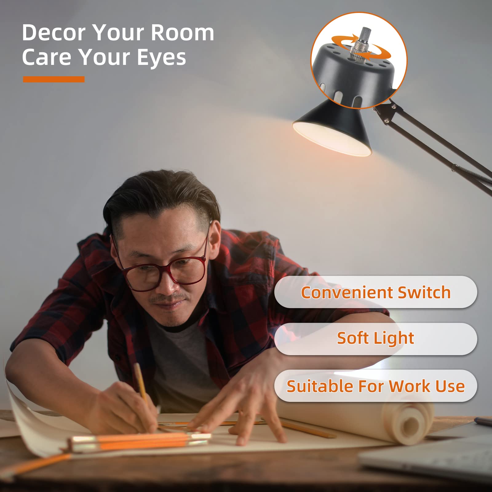 Hypool Extra Tall Black Desk Lamp - Eye-Caring Metal Swing Arm, Flexible Gooseneck, A19 E26 Bulb for Home Office, Reading, Garage