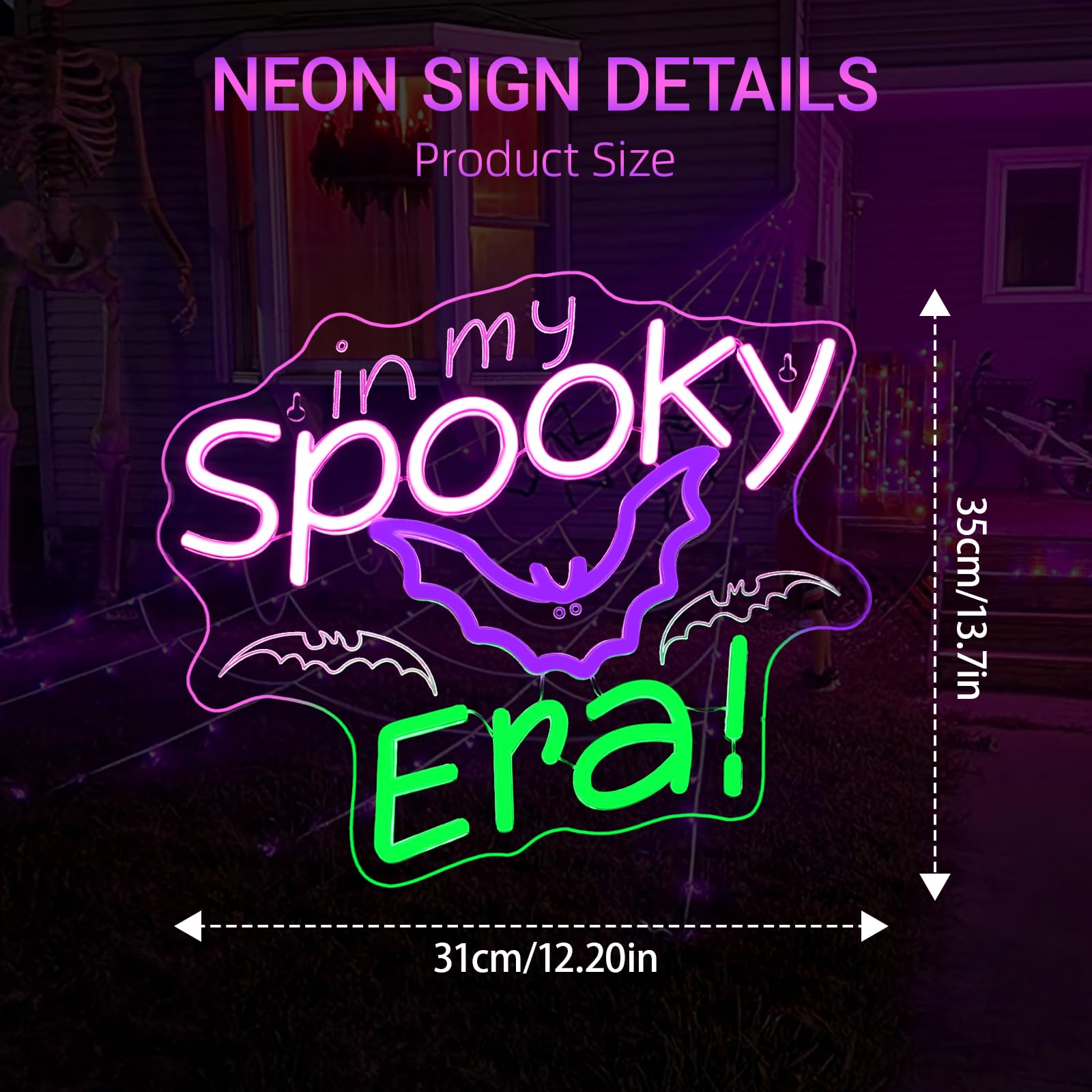 Halloween Neon Sign Bat Neon Signs For Wall Decor In My Spooky Era Led Lights Colorful Light Up For Halloween Bar Party Man Cave Club Door Bedroom Home Decoration Horror Gifts