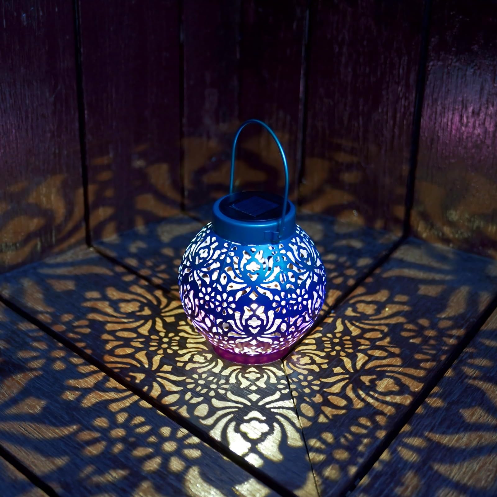 Excmark Outdoor Solar Hanging Lantern Lights Metal Led Decorative Lamp For Garden Patio Courtyard Lawn And Table With Hollowed-O