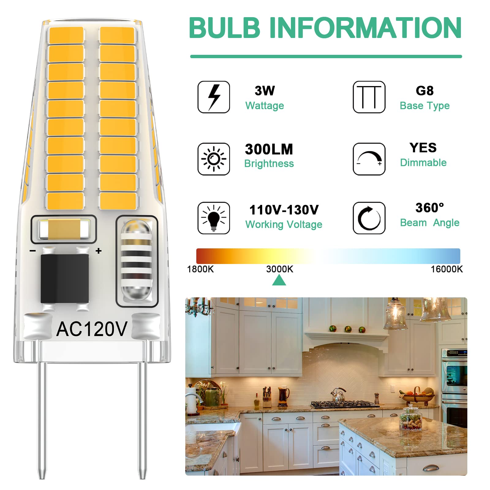 DUMILOO 12-Pack G8 Dimmable LED Bulbs, 120V 20W/25W, Warm White 3000K, Halogen Replacement for Under Cabinet Lighting