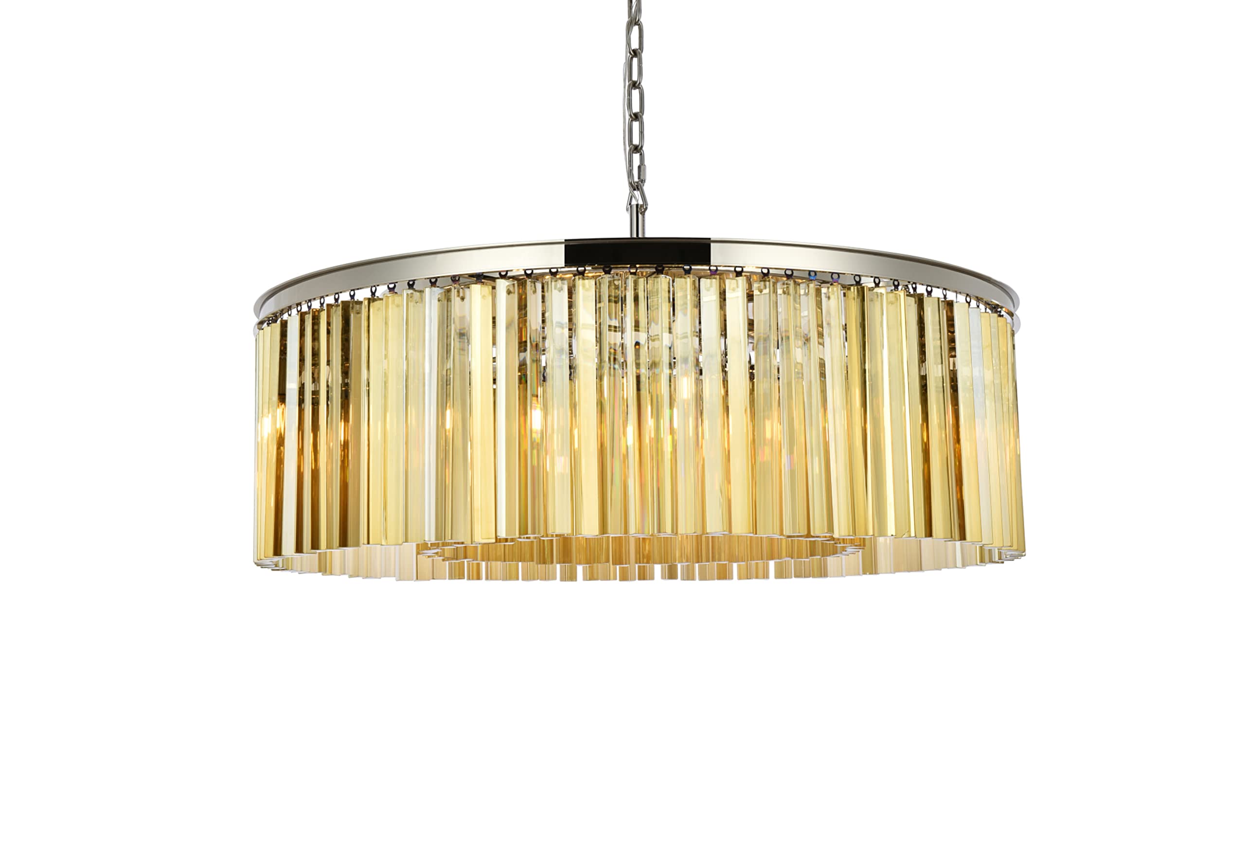 Elegant Lighting Sydney Collection 10-Light Pendant Lamp with Royal Cut Golden Teak Crystals, Polished Nickel Finish