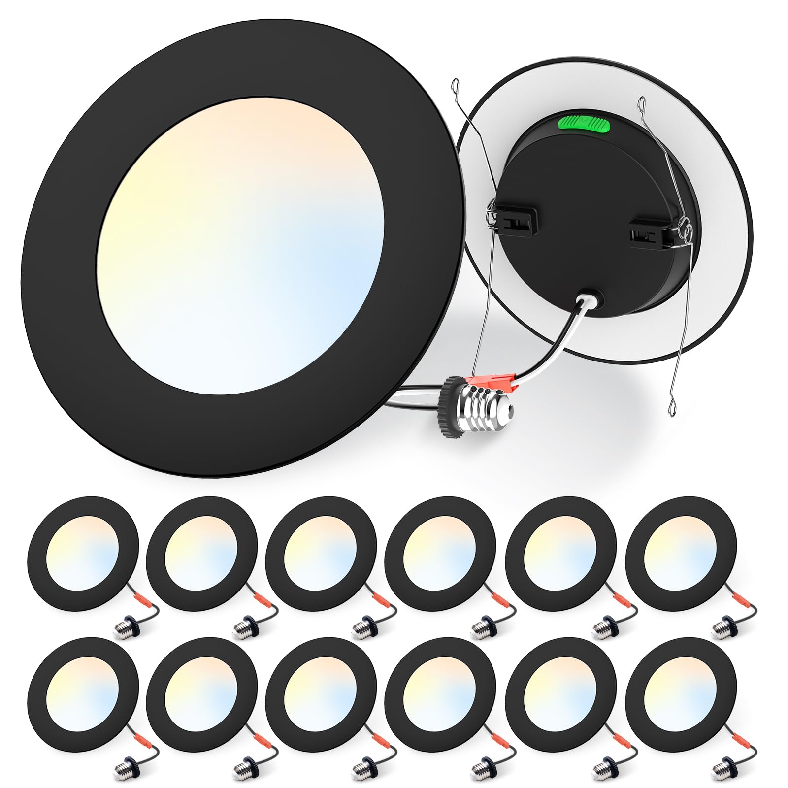 ALUSSO LIGHTING 12 Pack LED Recessed Lighting, 12W, 1100LM, 5CCT, Dimmable, Black Can Lights, Metal, Model XLUS