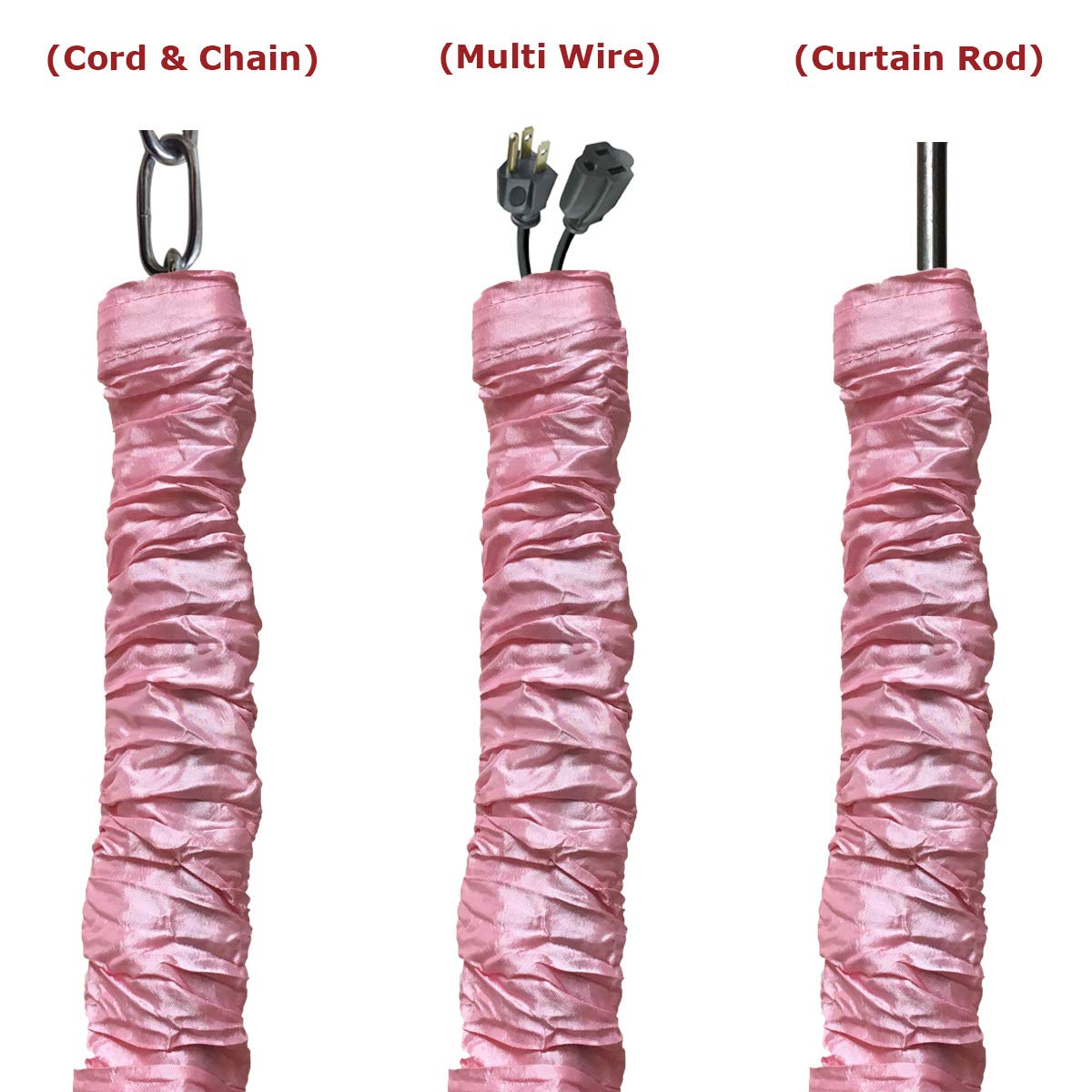 Royal Designs, Inc. Chandelier Cord & Chain Cover, Silk Fabric, Touch Fastener, 4 Pack, Pink