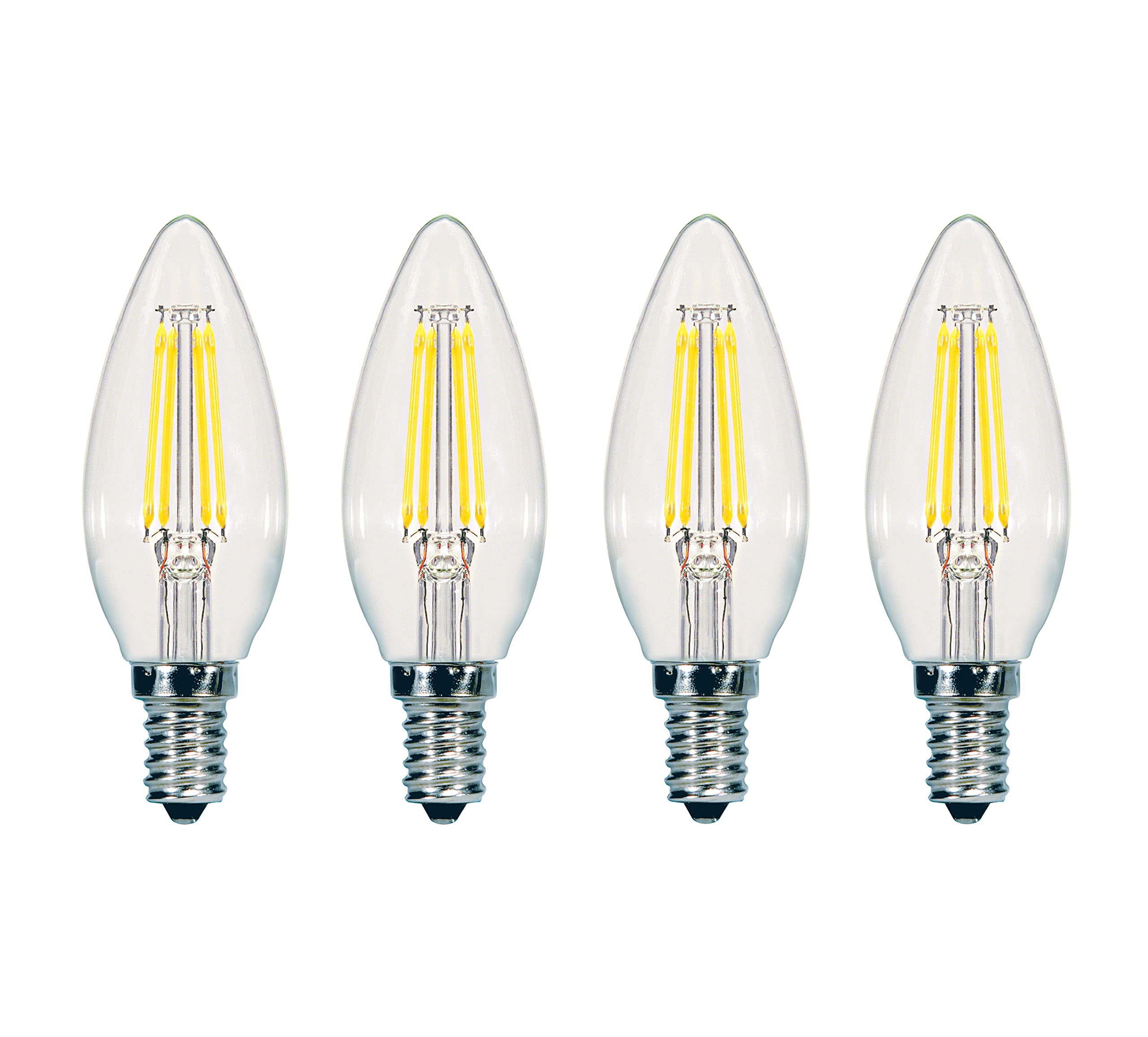 Satco C11 Decorative LED Filament Light Bulb, 5.5W, 3000K, Clear, 4-Pack, Model S9961/04