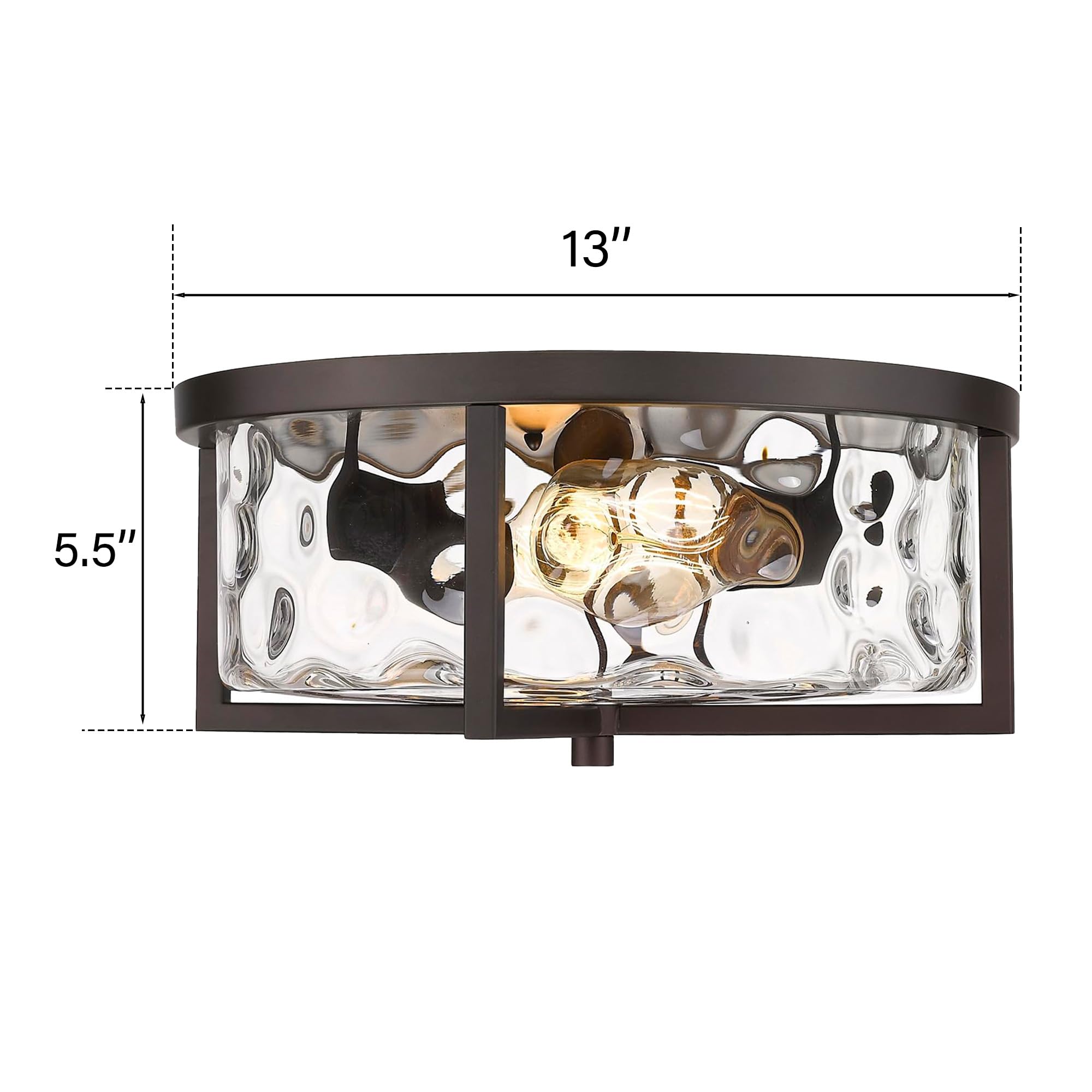 Odeums 13&quot; Hammered Glass Flush Mount Ceiling Light, Oil-Rubbed Bronze For Kitchen & Dining Room