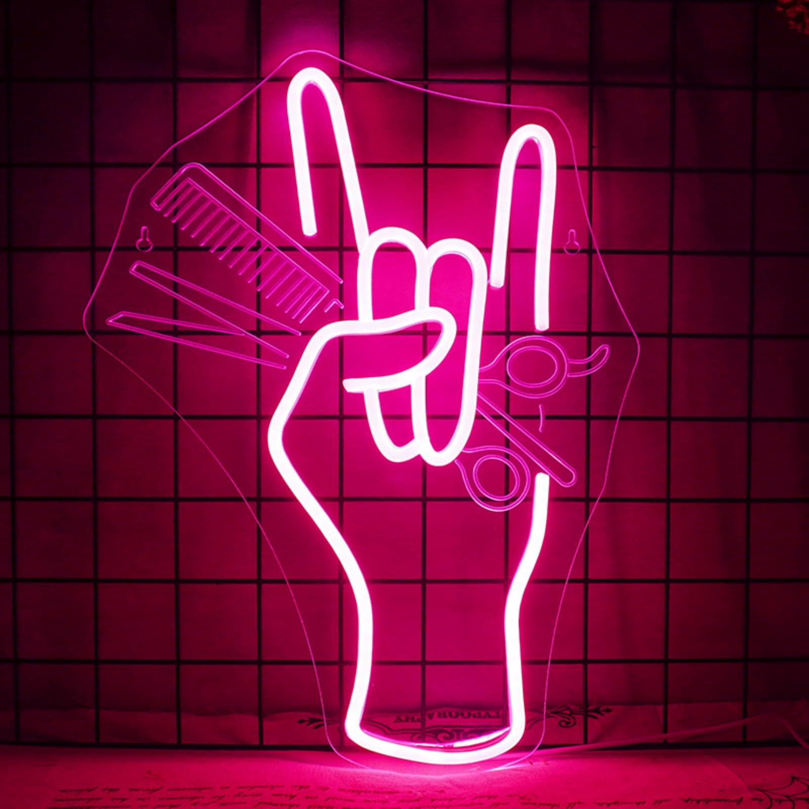 WLHOPE Salon Hand Neon Sign LED Wall Decor for Haircut Barber Shop 16.54 x 12.6 inches