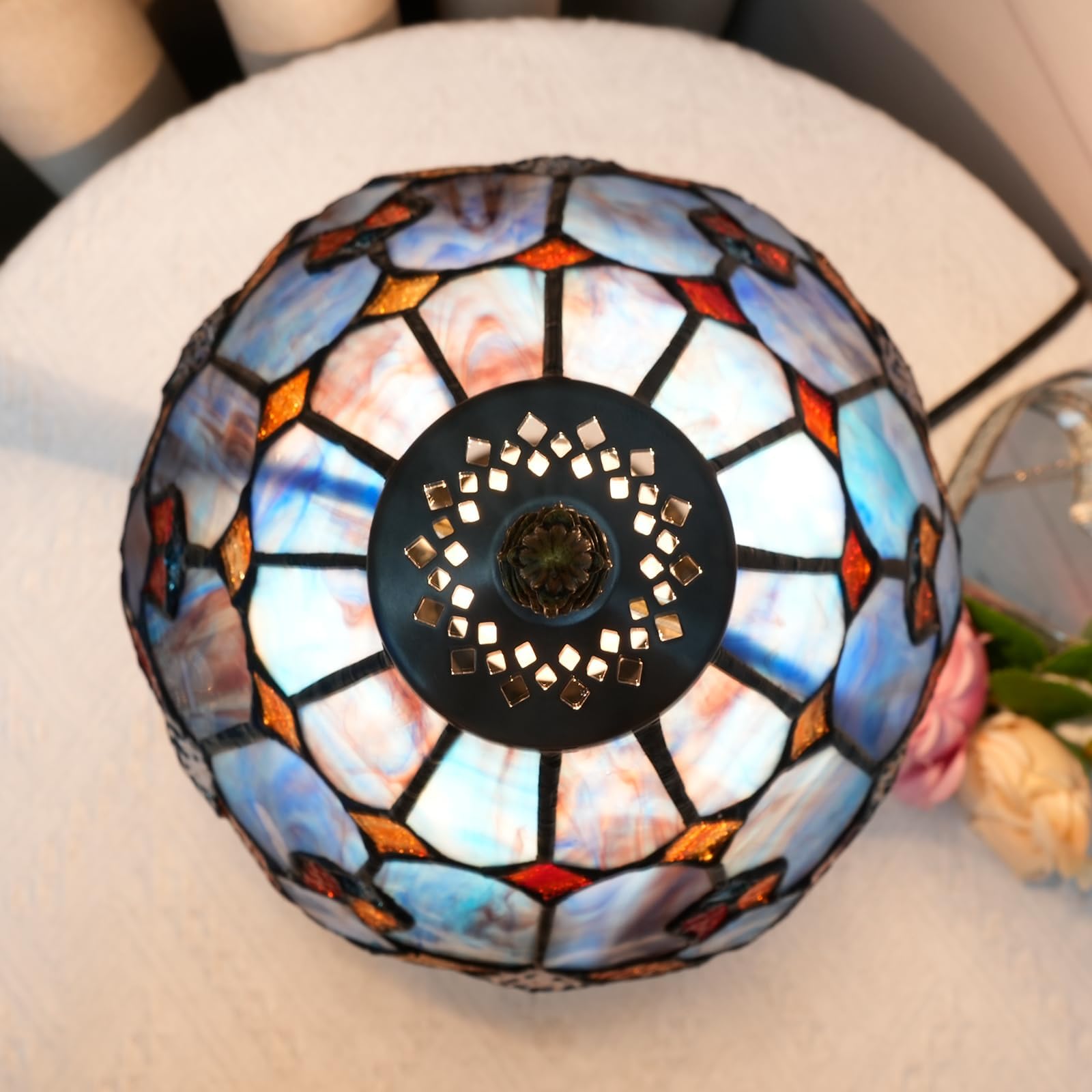 Wecrejoni Tiffany Lamp Bedside Table Lamp-Nightstand Stained Glass Lamp For Bedroom Dorm Living Kitchen  Aesthetic Cute Home Decor Gift (Ofu1157)