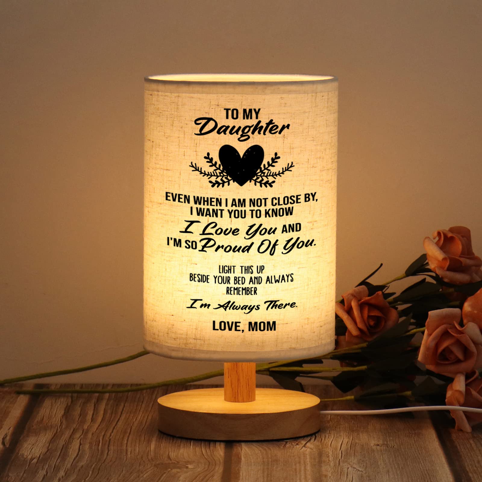 WSYEAR Table Lamp for Daughter - Wooden Night Light, Ideal Gift for Birthdays and Graduations, Color: Daughter Lamp