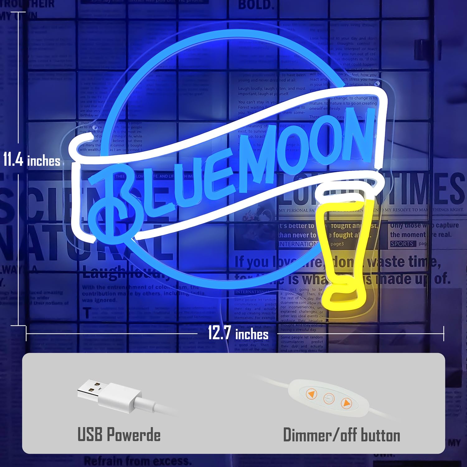 Jooetuu Blue Moon Beer Neon Signs Dimmable Bar Neon Beer Light Sign For Wall Decor Blue Moon Neon Sign For Man Cave Bedroom Shop Beer Club Pub Bistro