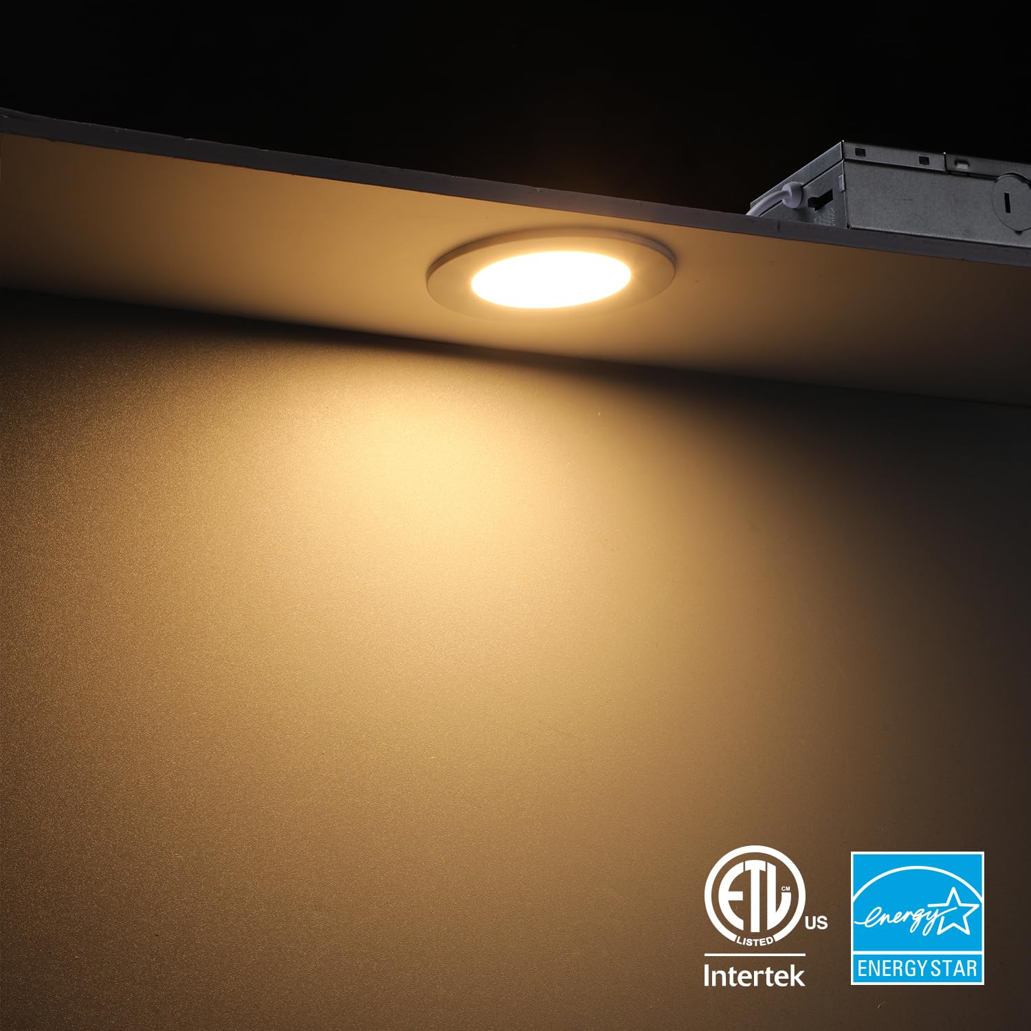 TORCHSTAR 5CCT 3 Inch Slim LED Recessed Lighting with Junction Box, CRI90 Dimmable 6W Ultra-Thin LED Recessed Light, 2700K-5000K