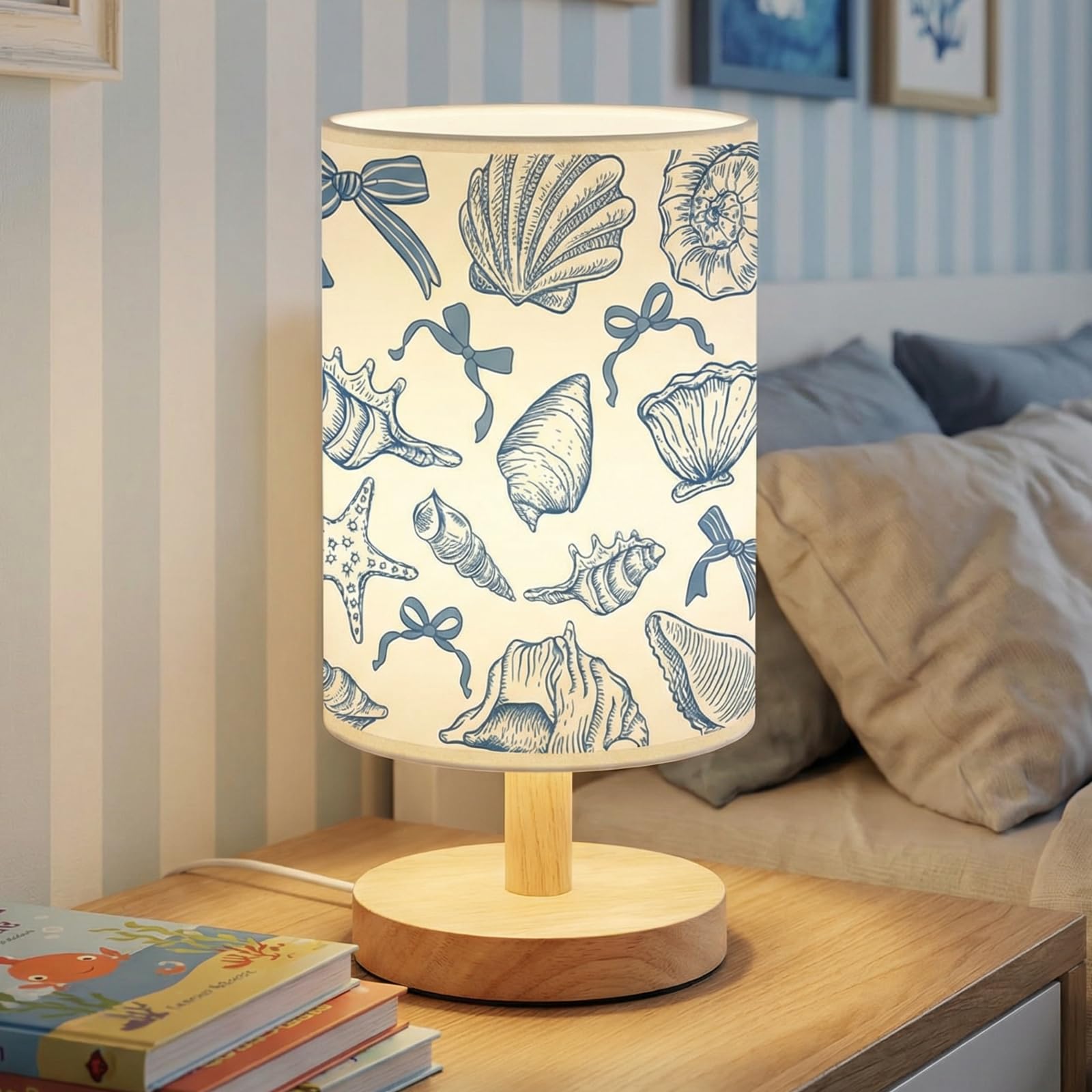 Glooglitter Summer Blue Ocean Table Lamp 3 Colors Dimmable Lights Beach Room Bedroom Sea Decor 9.72 x 5.12 Inch Beach Bedroom La