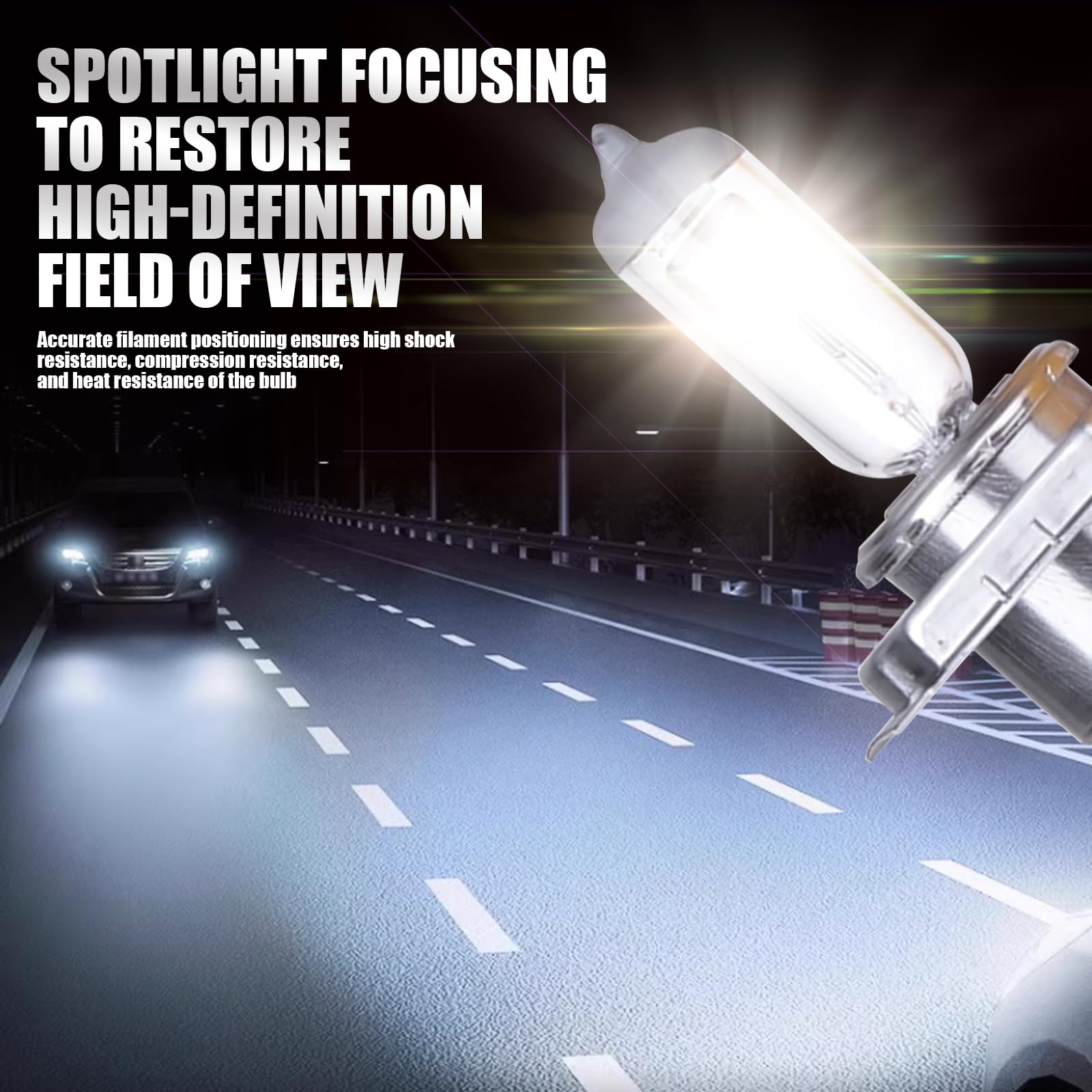 gunhunt H4 Halogen Bulbs, 12V Quartz Lamp, Low/High Beam Fog Light Replacement, 2 PCS, White, Model GURSD1701WH-H4-2PCS